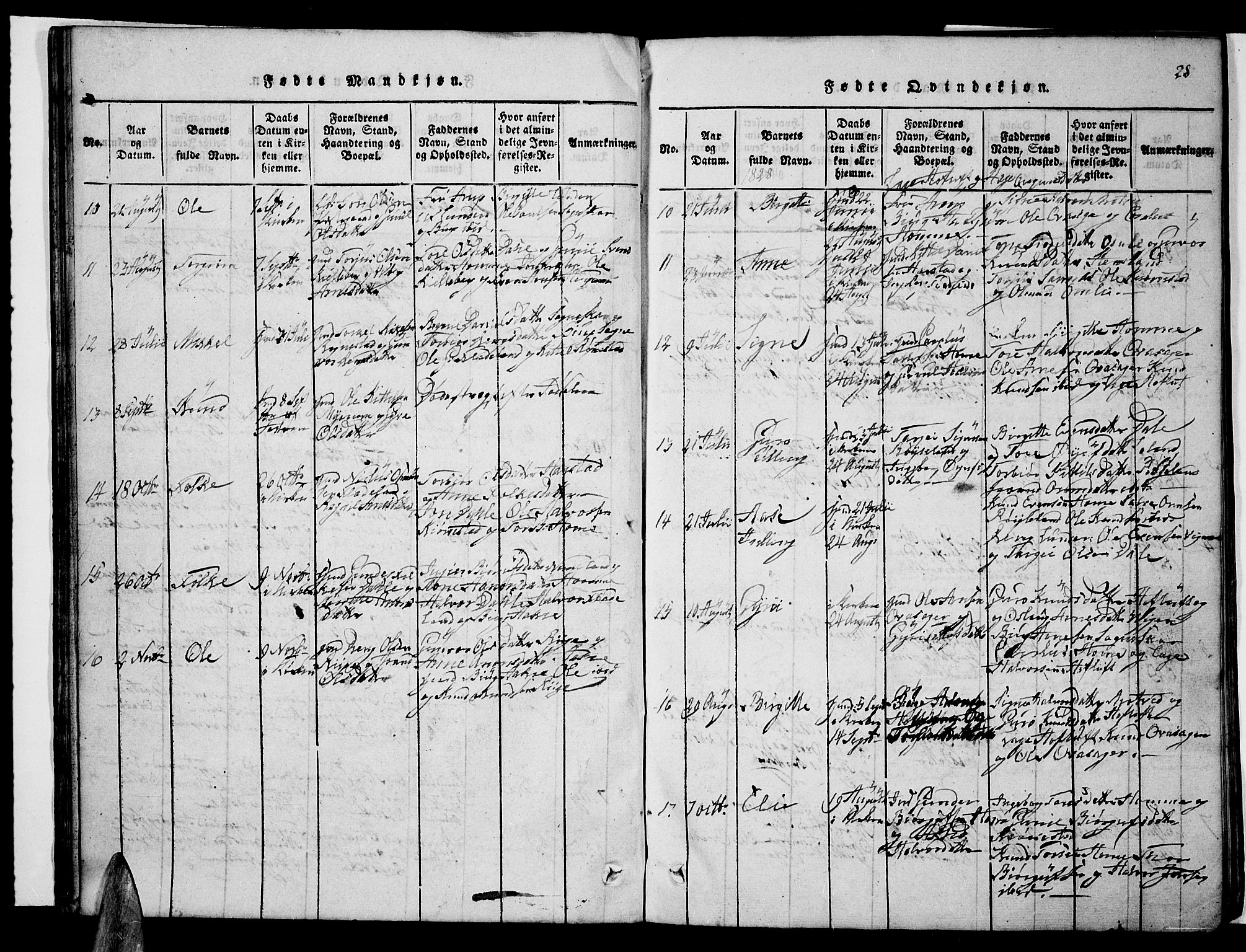 Valle sokneprestkontor, AV/SAK-1111-0044/F/Fb/Fbc/L0001: Parish register (copy) no. B 1 /1, 1816-1829, p. 28