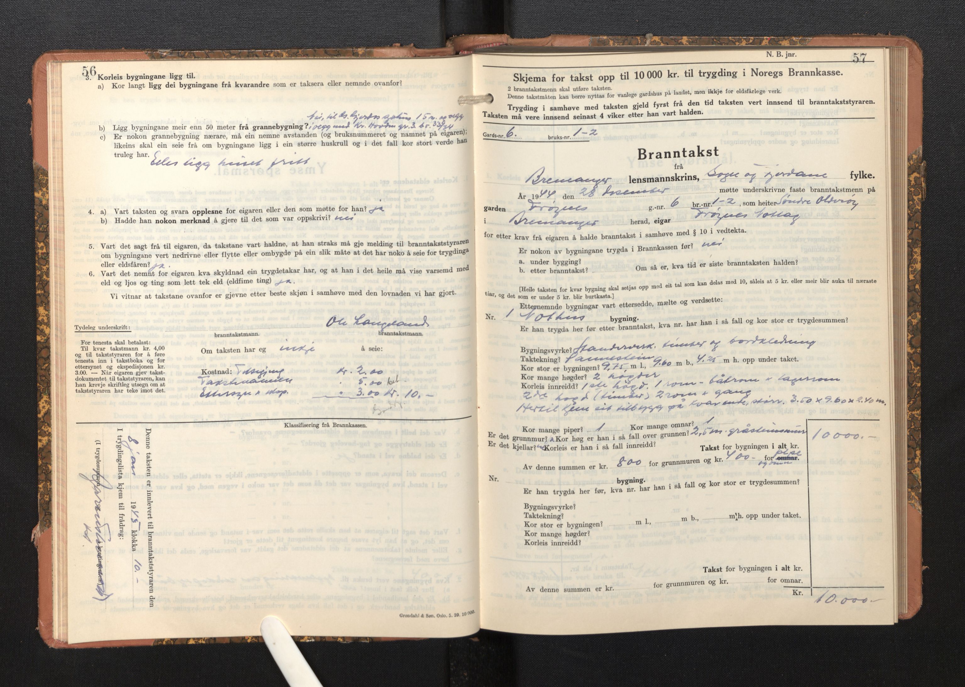 Lensmannen i Bremanger, SAB/A-26701/0012/L0009: Branntakstprotokoll, skjematakst, 1943-1950, p. 56-57