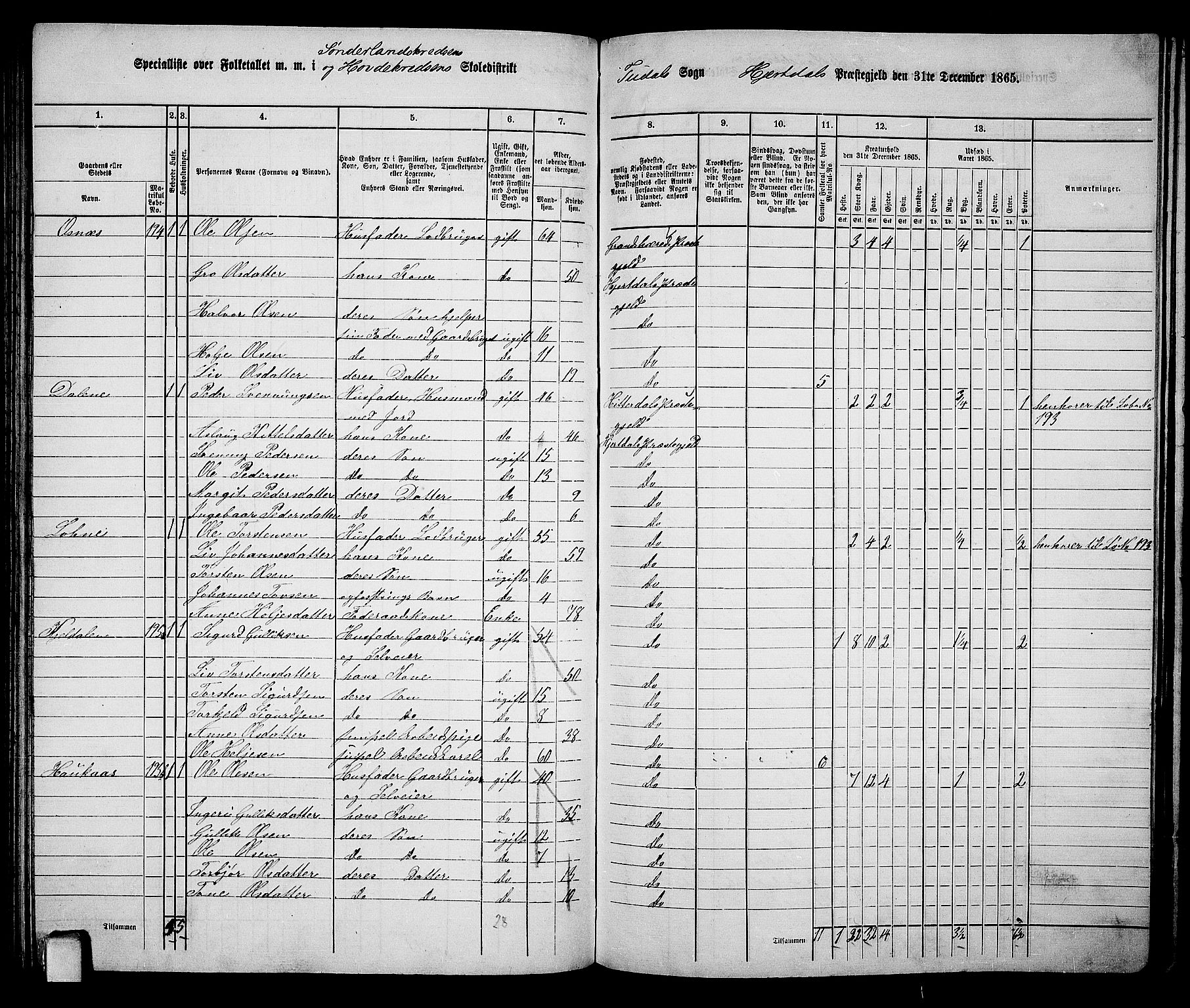 RA, 1865 census for Hjartdal, 1865, p. 102