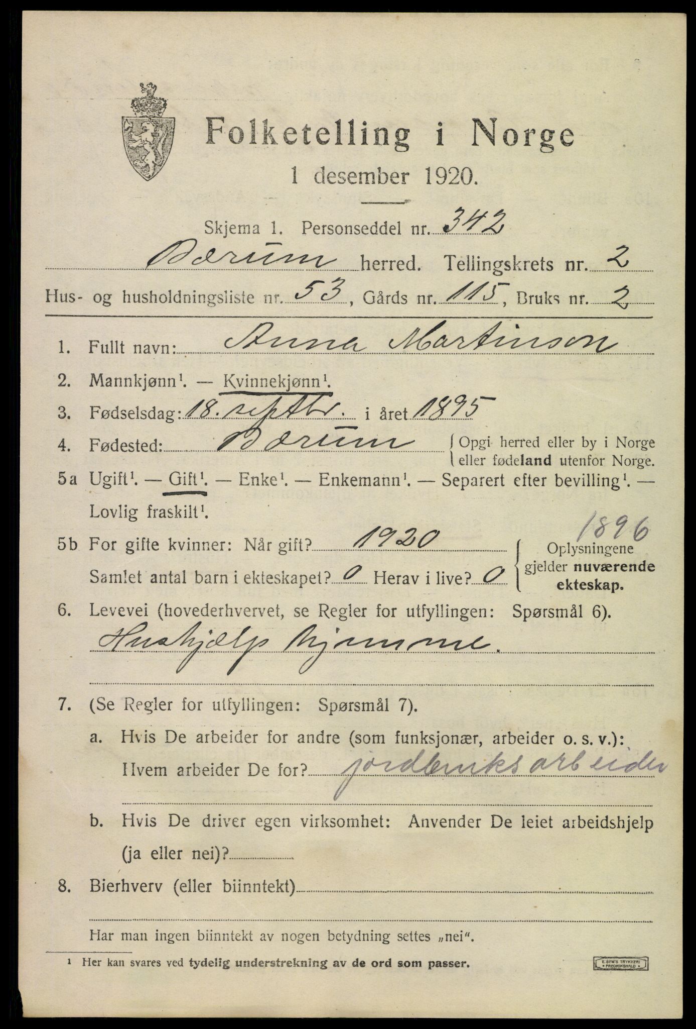 SAO, 1920 census for Bærum, 1920, p. 7236