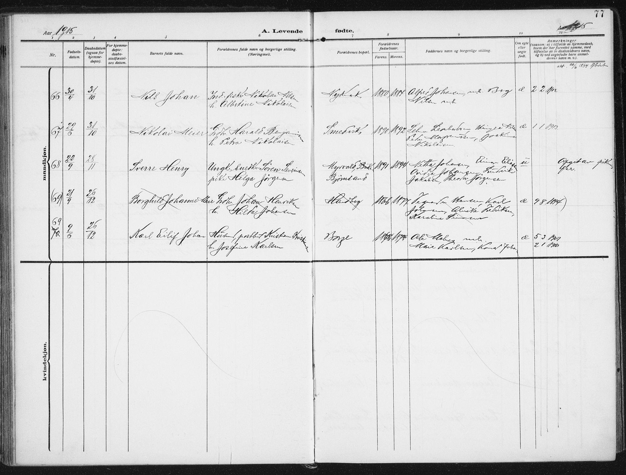Ministerialprotokoller, klokkerbøker og fødselsregistre - Nordland, SAT/A-1459/880/L1135: Parish register (official) no. 880A09, 1908-1919, p. 77
