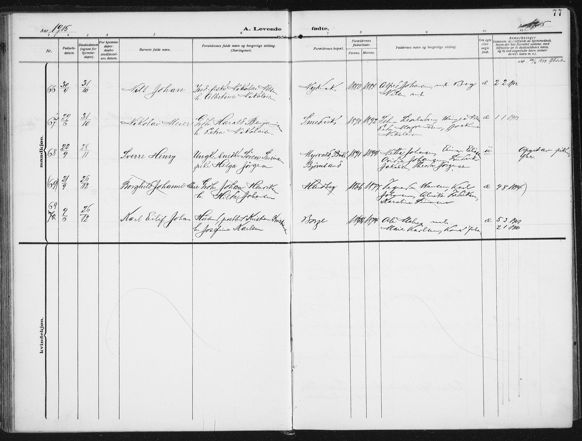 Ministerialprotokoller, klokkerbøker og fødselsregistre - Nordland, AV/SAT-A-1459/880/L1135: Parish register (official) no. 880A09, 1908-1919, p. 77