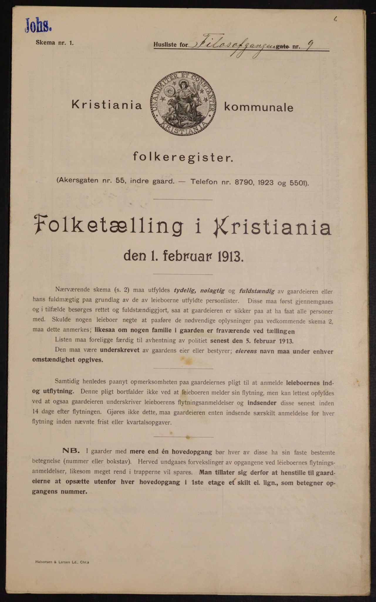 OBA, Municipal Census 1913 for Kristiania, 1913, p. 24383