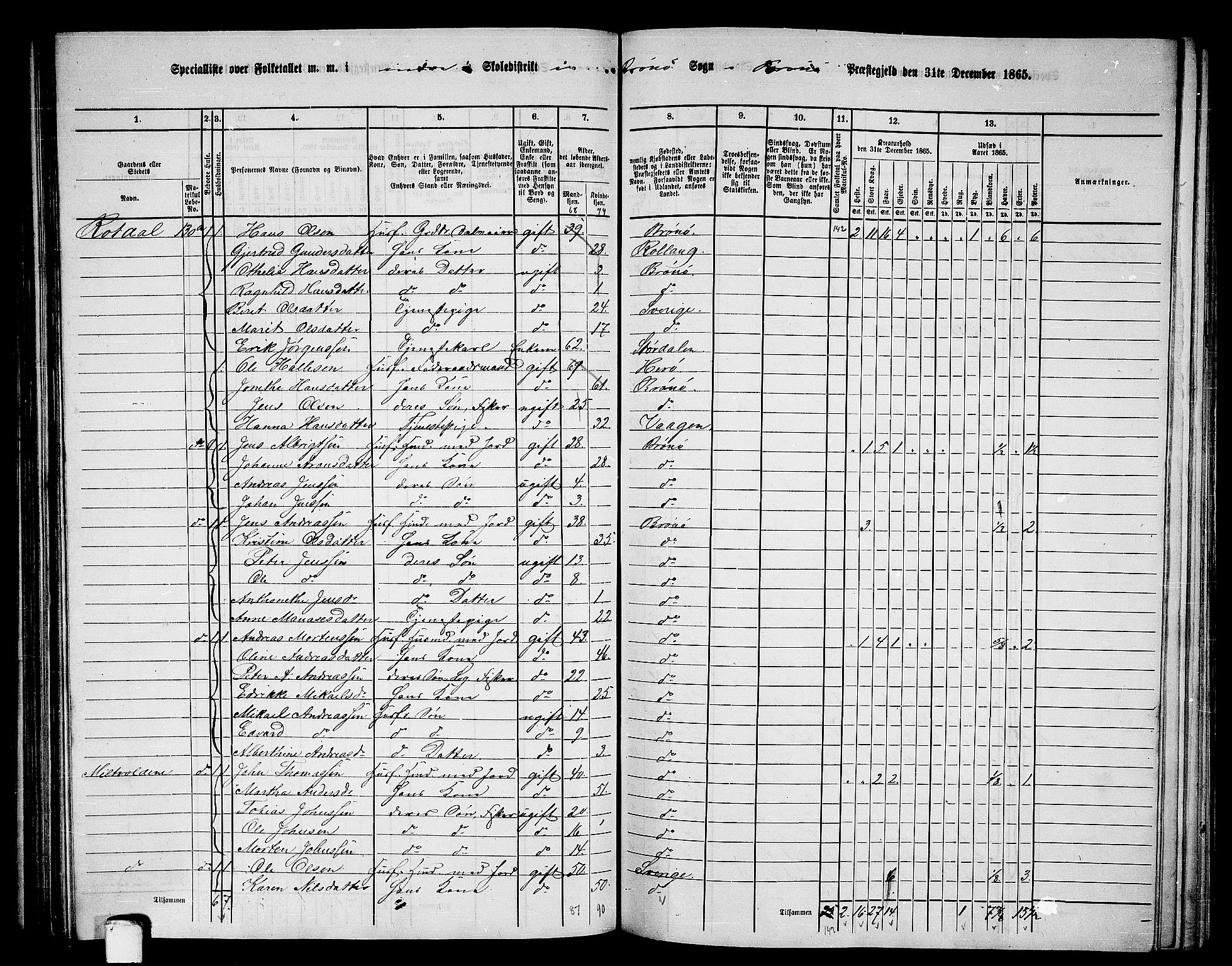 RA, 1865 census for Brønnøy, 1865, p. 101