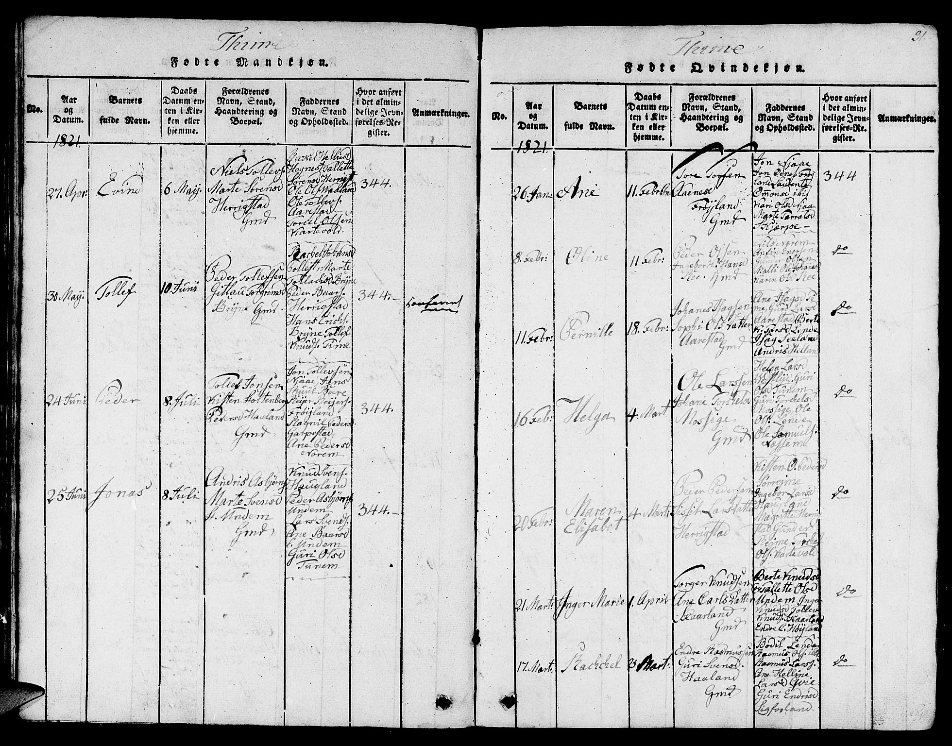 Lye sokneprestkontor, AV/SAST-A-101794/001/30BB/L0001: Parish register (copy) no. B 1 /1, 1816-1826, p. 31