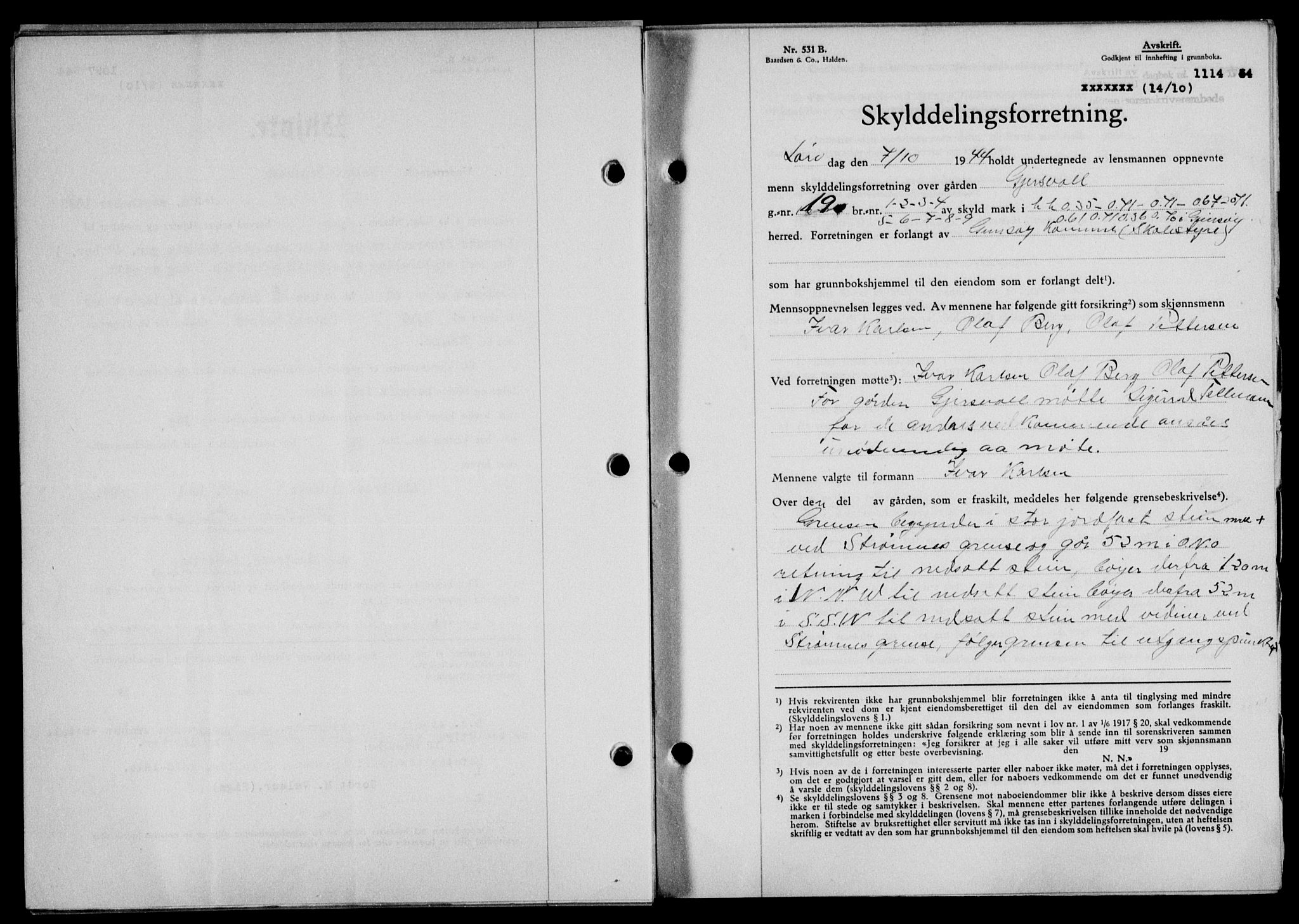 Lofoten sorenskriveri, SAT/A-0017/1/2/2C/L0012a: Mortgage book no. 12a, 1943-1944, Diary no: : 1114/1944