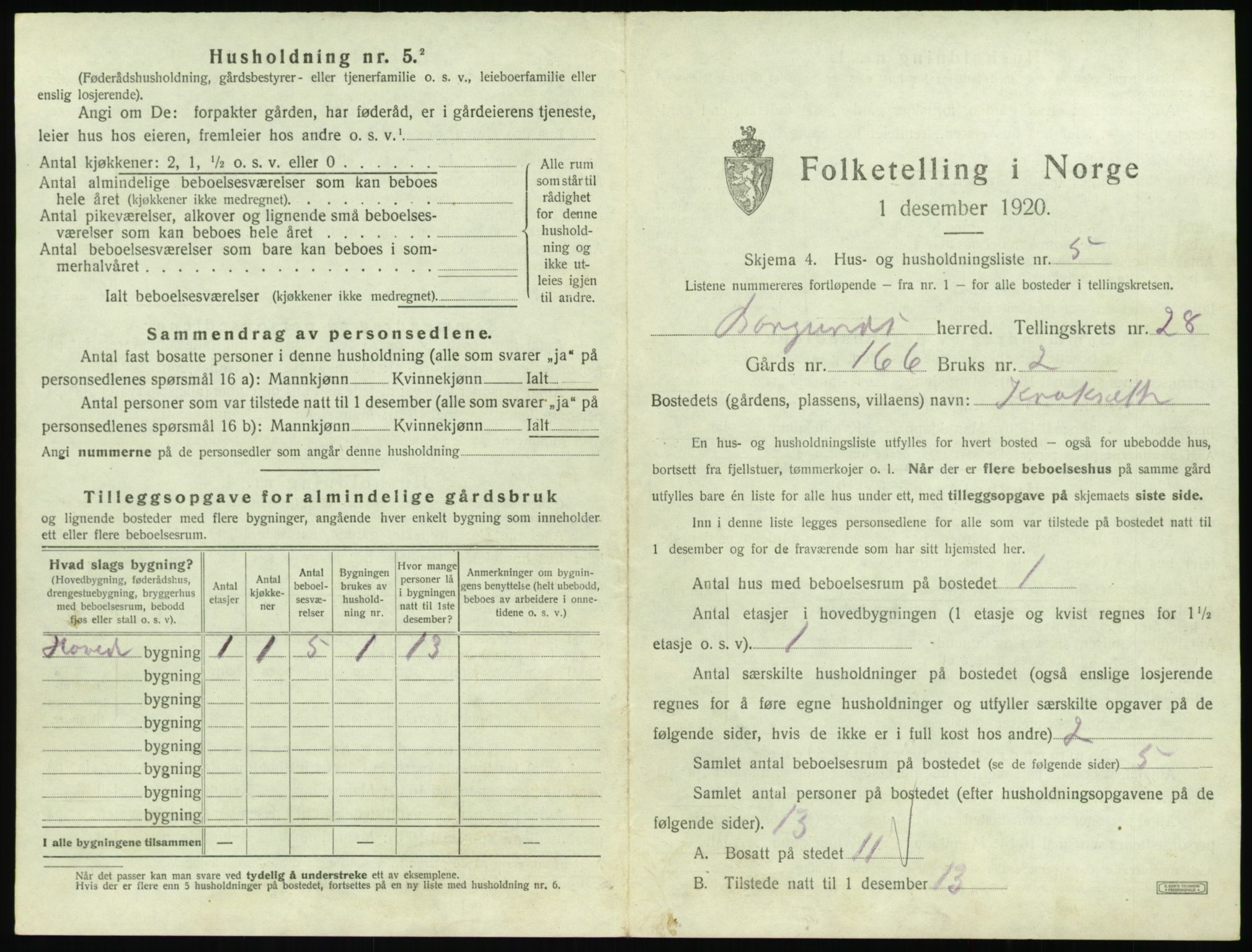 SAT, 1920 census for Borgund, 1920, p. 2198