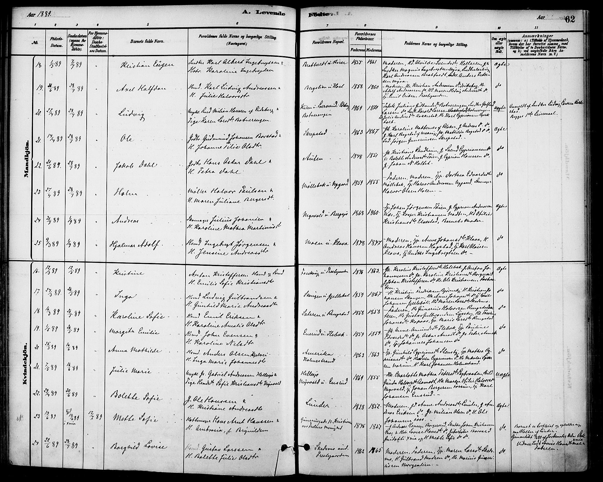 Høland prestekontor Kirkebøker, AV/SAO-A-10346a/F/Fa/L0013: Parish register (official) no. I 13, 1880-1897, p. 62