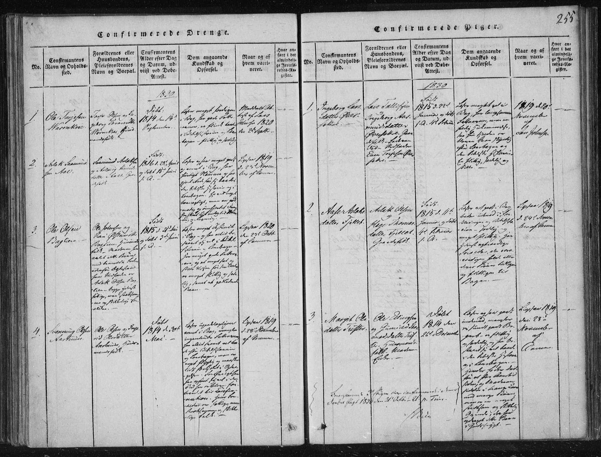 Lårdal kirkebøker, SAKO/A-284/F/Fc/L0001: Parish register (official) no. III 1, 1815-1860, p. 255