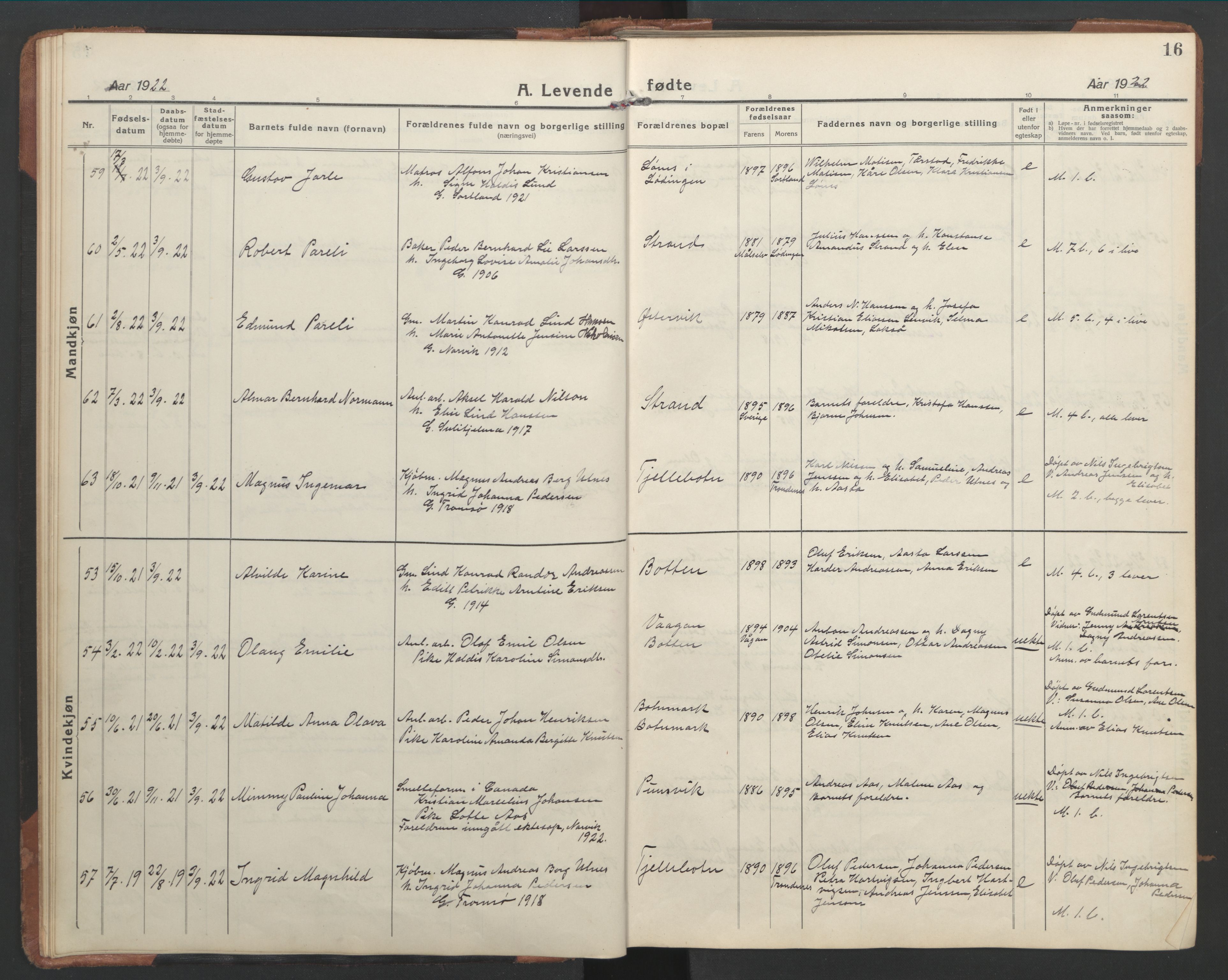 Ministerialprotokoller, klokkerbøker og fødselsregistre - Nordland, AV/SAT-A-1459/863/L0919: Parish register (copy) no. 863C09, 1921-1941, p. 16