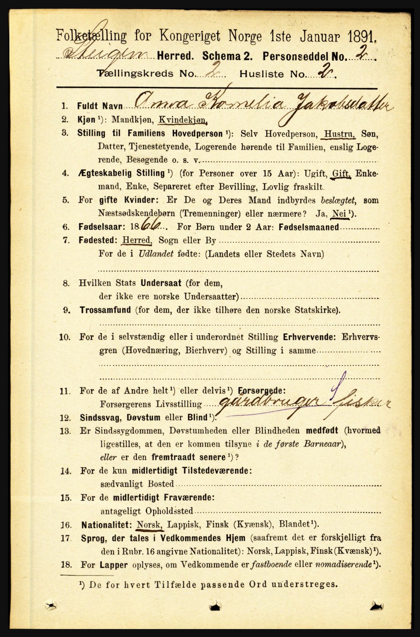 RA, 1891 census for 1848 Steigen, 1891, p. 660