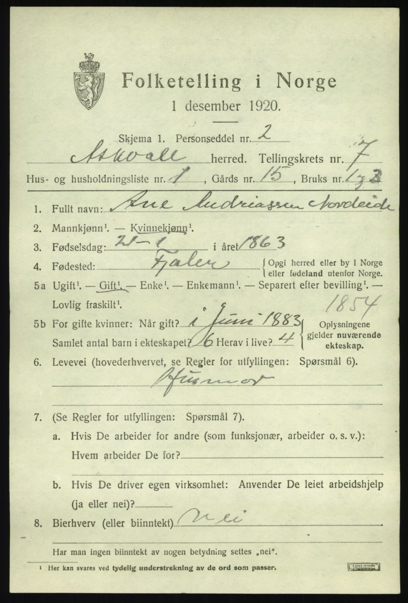 SAB, 1920 census for Askvoll, 1920, p. 3268