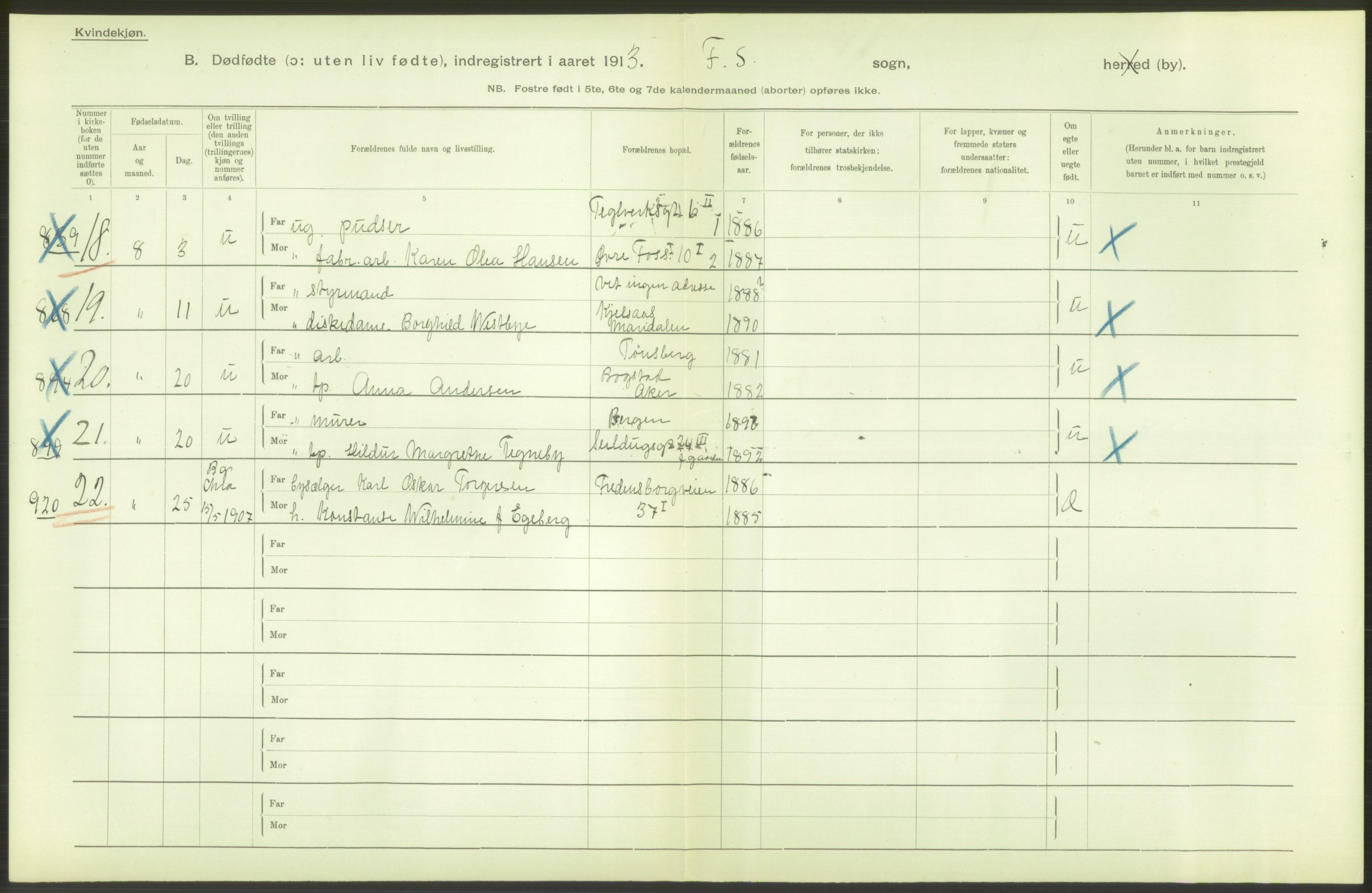 Statistisk sentralbyrå, Sosiodemografiske emner, Befolkning, AV/RA-S-2228/D/Df/Dfb/Dfbc/L0010: Kristiania: Døde, dødfødte., 1913, p. 42