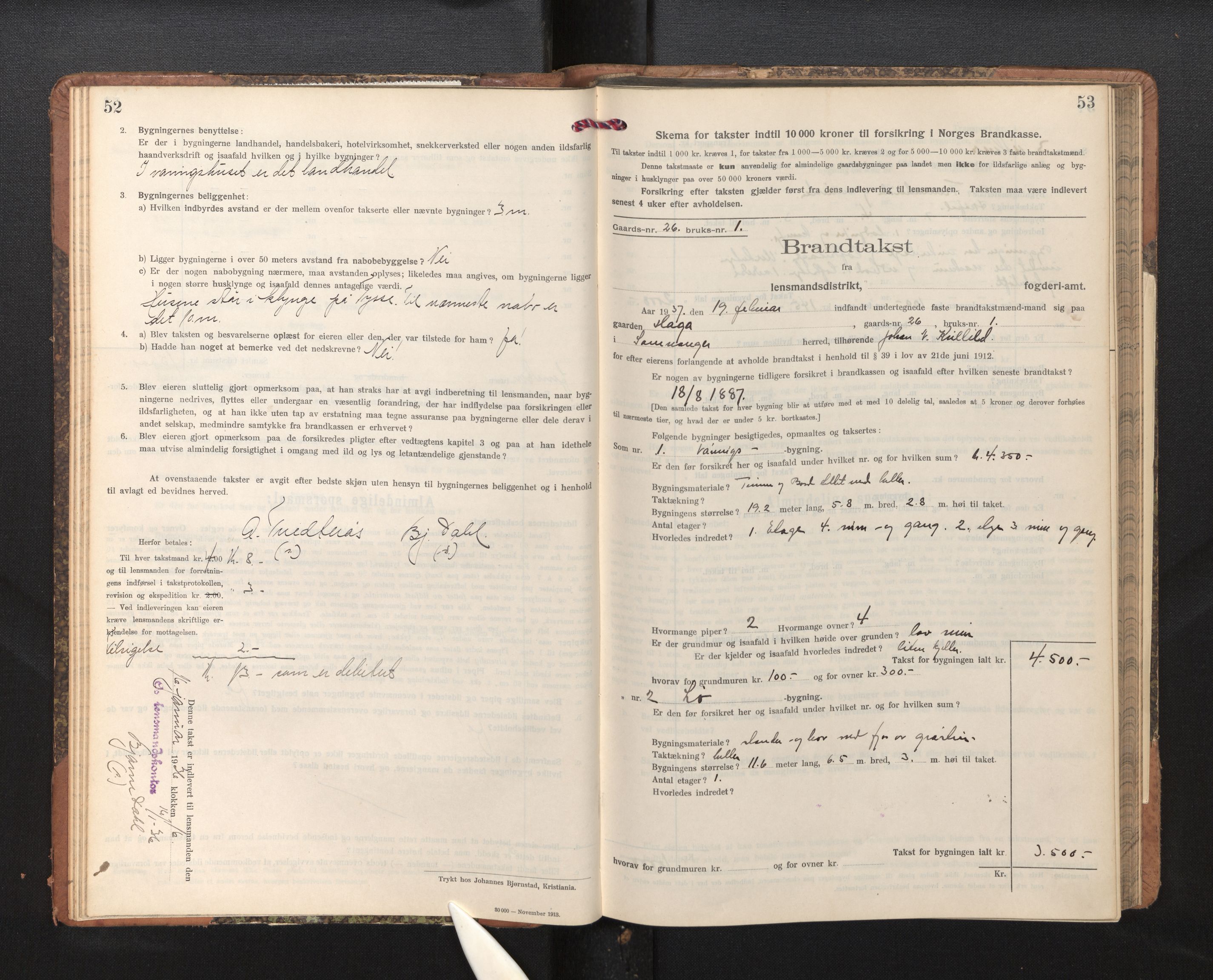 Lensmannen i Os, AV/SAB-A-34101/0012/L0009: Branntakstprotokoll, skjematakst, 1915-1955, p. 52-53