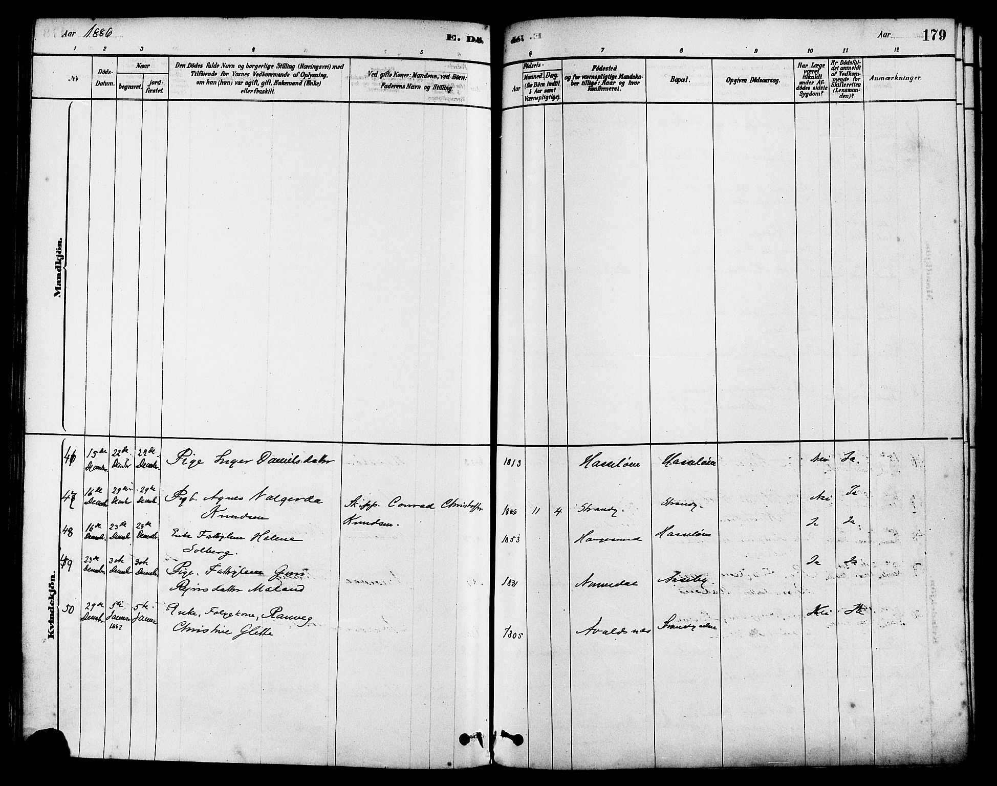 Haugesund sokneprestkontor, AV/SAST-A -101863/H/Ha/Haa/L0003: Parish register (official) no. A 3, 1885-1890, p. 179