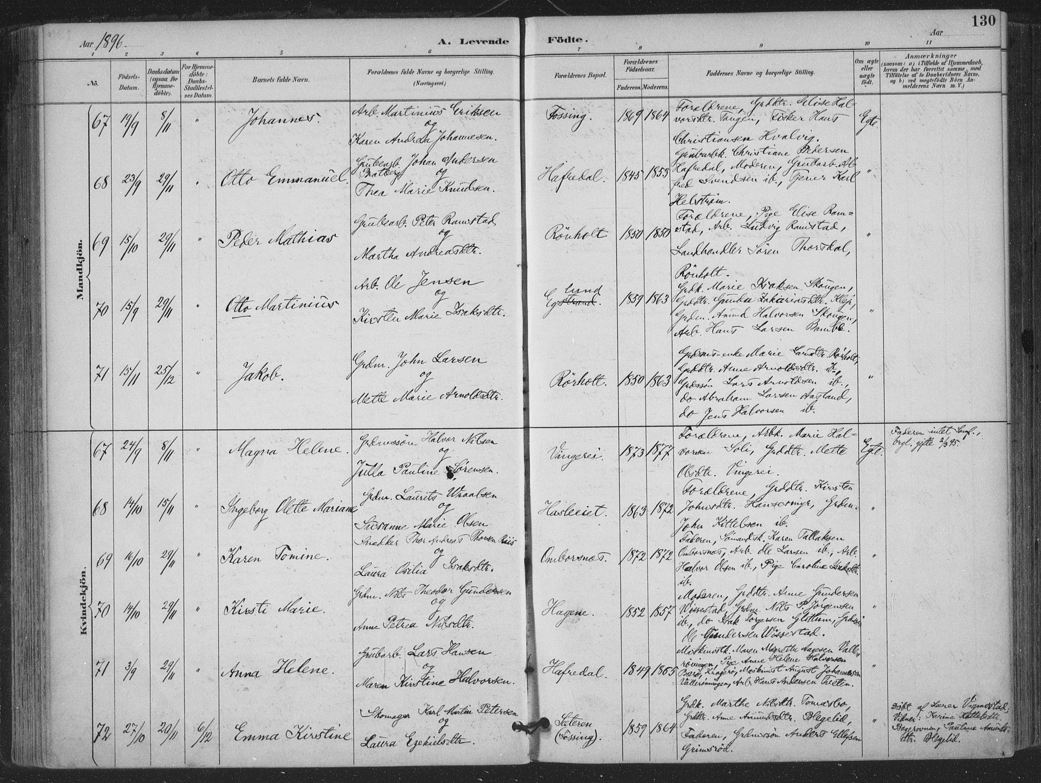 Bamble kirkebøker, AV/SAKO-A-253/F/Fa/L0008: Parish register (official) no. I 8, 1888-1900, p. 130