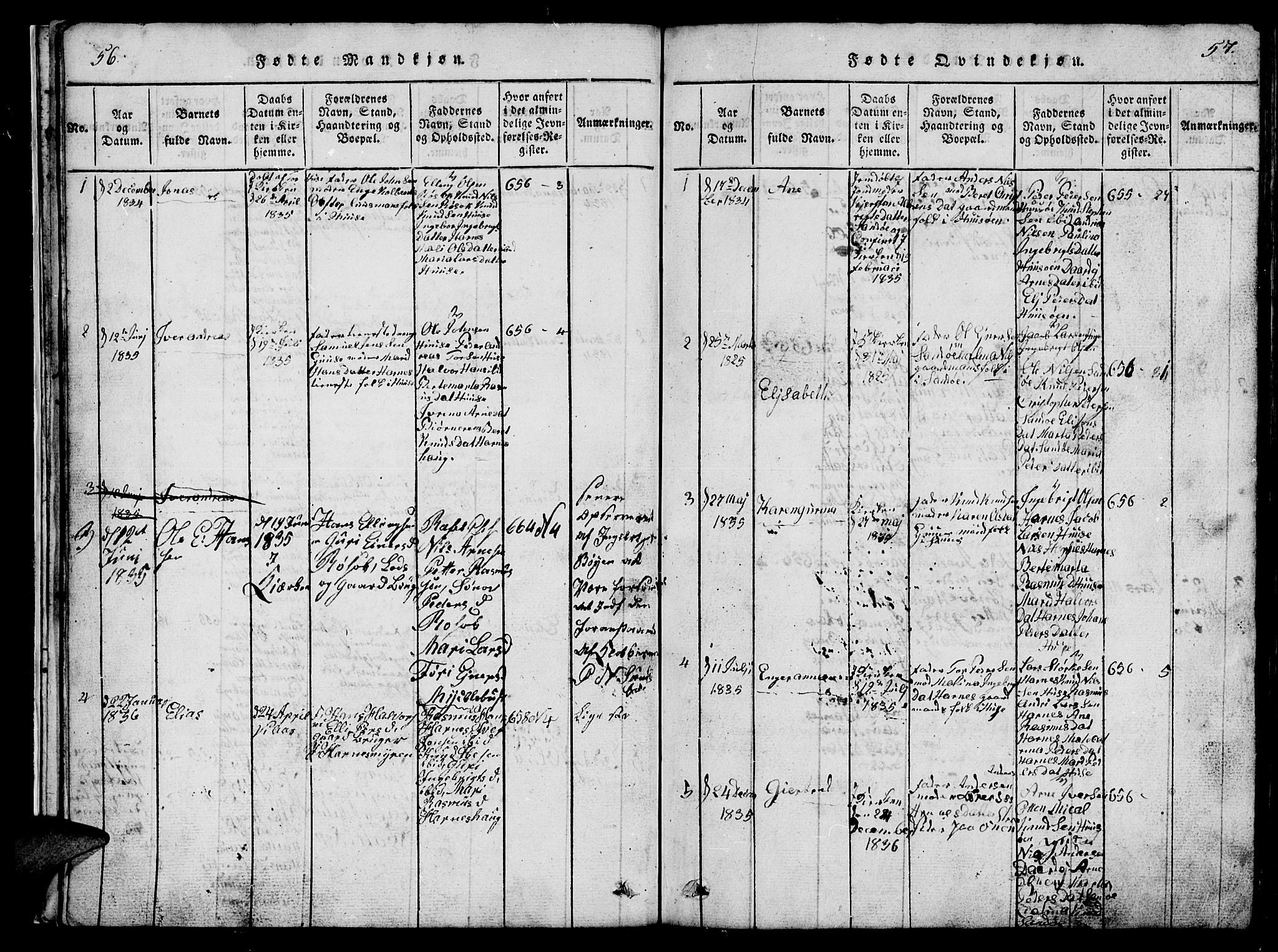 Ministerialprotokoller, klokkerbøker og fødselsregistre - Møre og Romsdal, AV/SAT-A-1454/561/L0731: Parish register (copy) no. 561C01, 1817-1867, p. 56-57