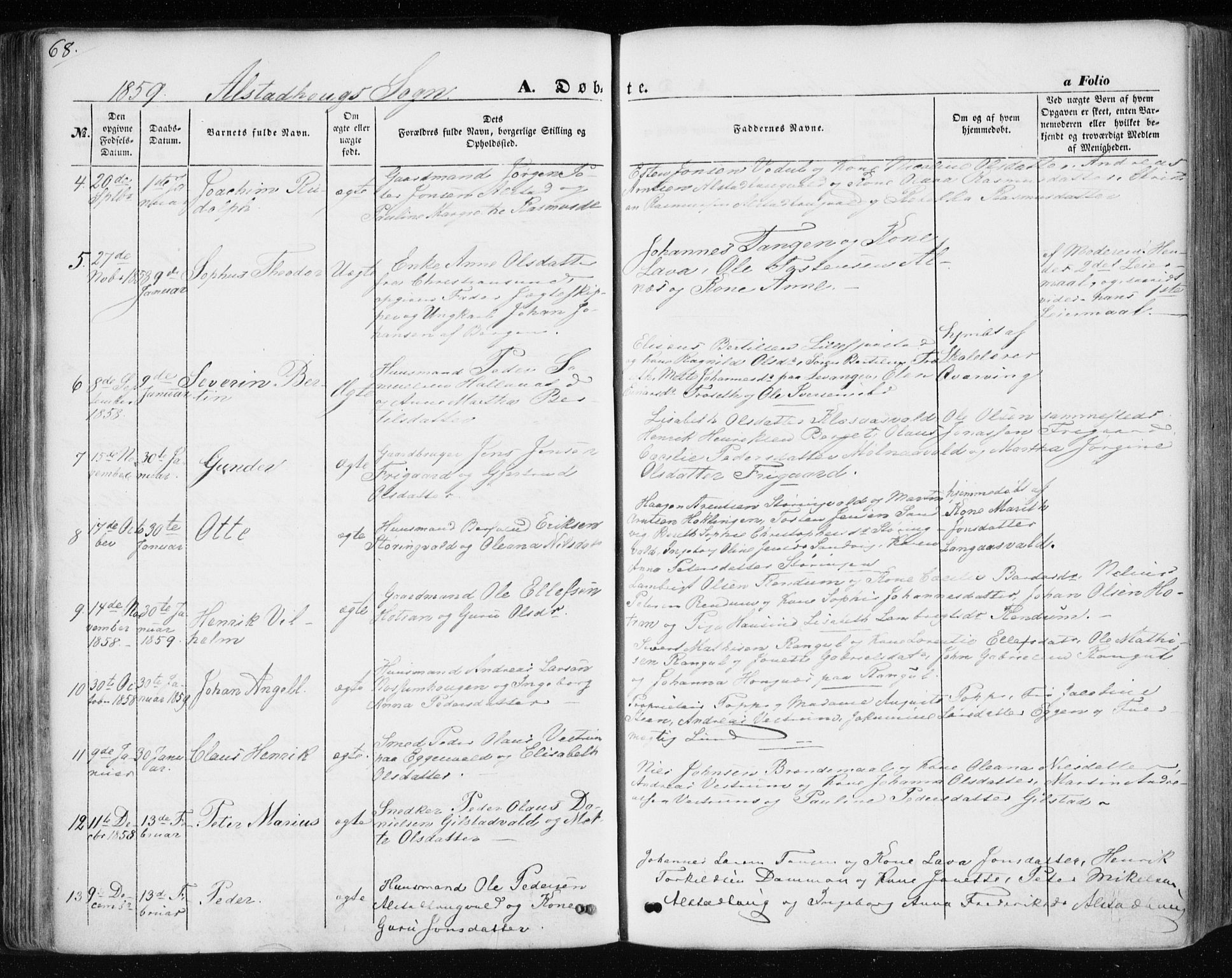 Ministerialprotokoller, klokkerbøker og fødselsregistre - Nord-Trøndelag, AV/SAT-A-1458/717/L0154: Parish register (official) no. 717A07 /1, 1850-1862, p. 68