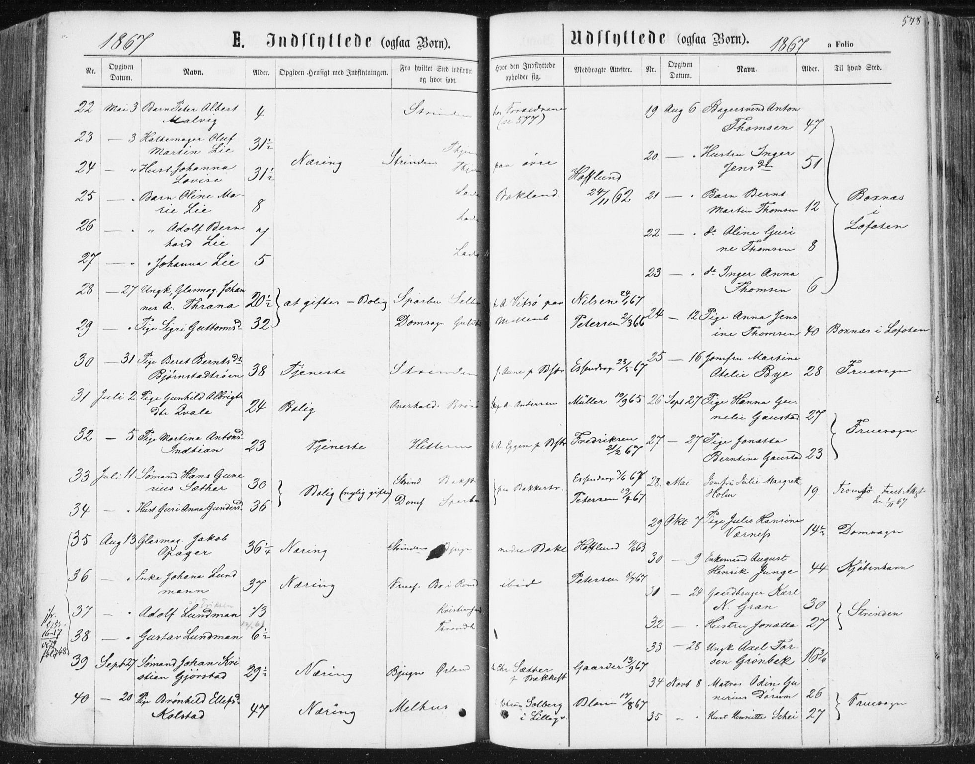 Ministerialprotokoller, klokkerbøker og fødselsregistre - Sør-Trøndelag, SAT/A-1456/604/L0186: Parish register (official) no. 604A07, 1866-1877, p. 578