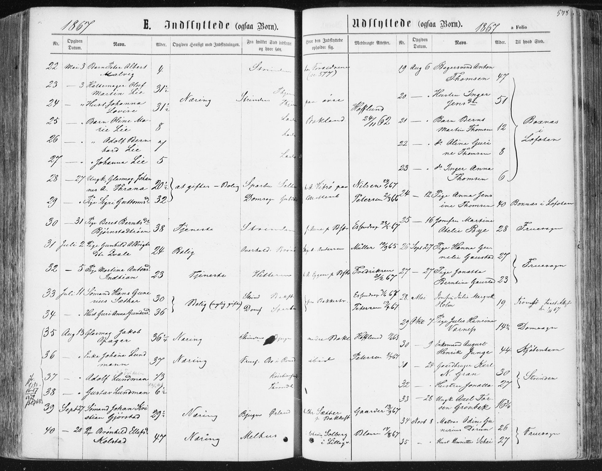 Ministerialprotokoller, klokkerbøker og fødselsregistre - Sør-Trøndelag, AV/SAT-A-1456/604/L0186: Parish register (official) no. 604A07, 1866-1877, p. 578