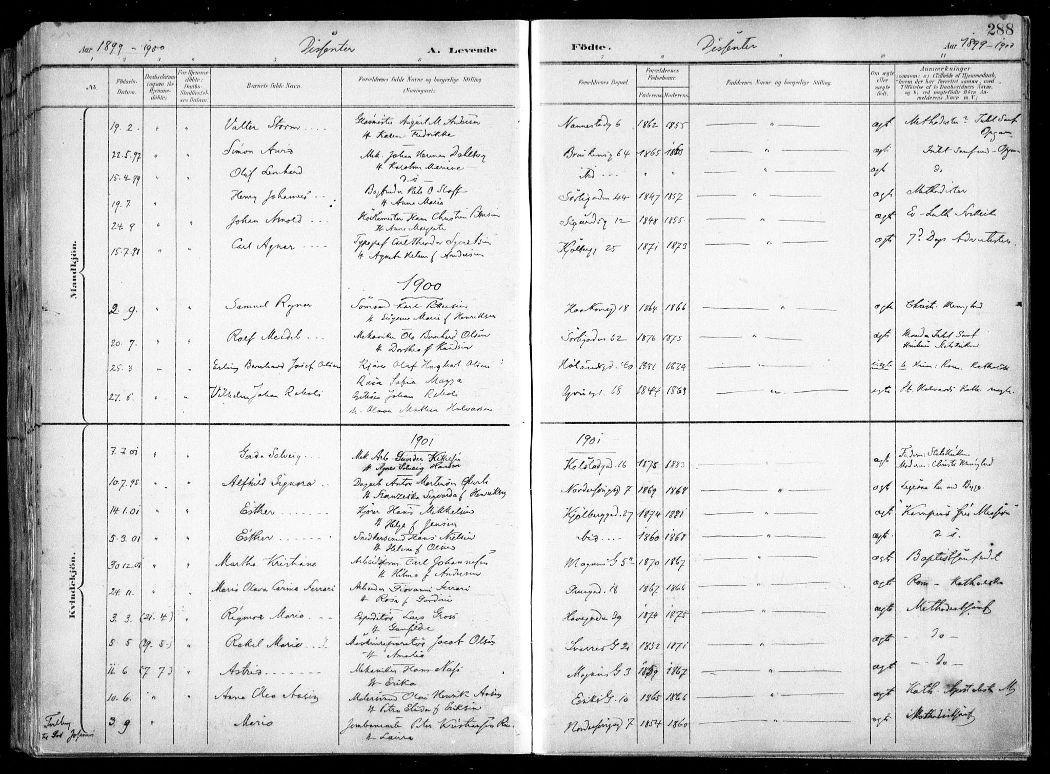 Kampen prestekontor Kirkebøker, SAO/A-10853/F/Fa/L0007: Parish register (official) no. I 7, 1897-1905, p. 288