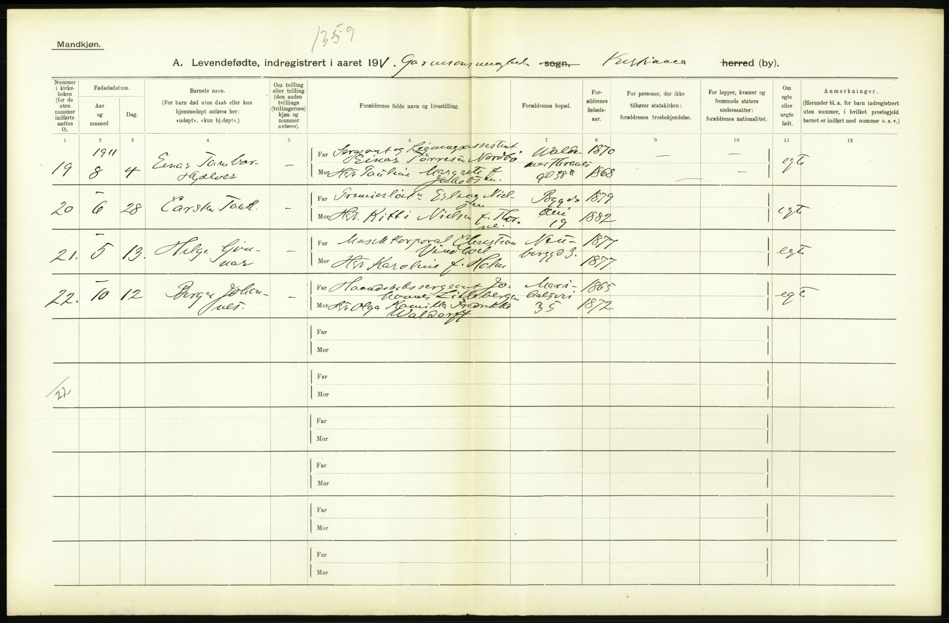 Statistisk sentralbyrå, Sosiodemografiske emner, Befolkning, AV/RA-S-2228/D/Df/Dfb/Dfba/L0006: Kristiania: Levendefødte menn., 1911, p. 598