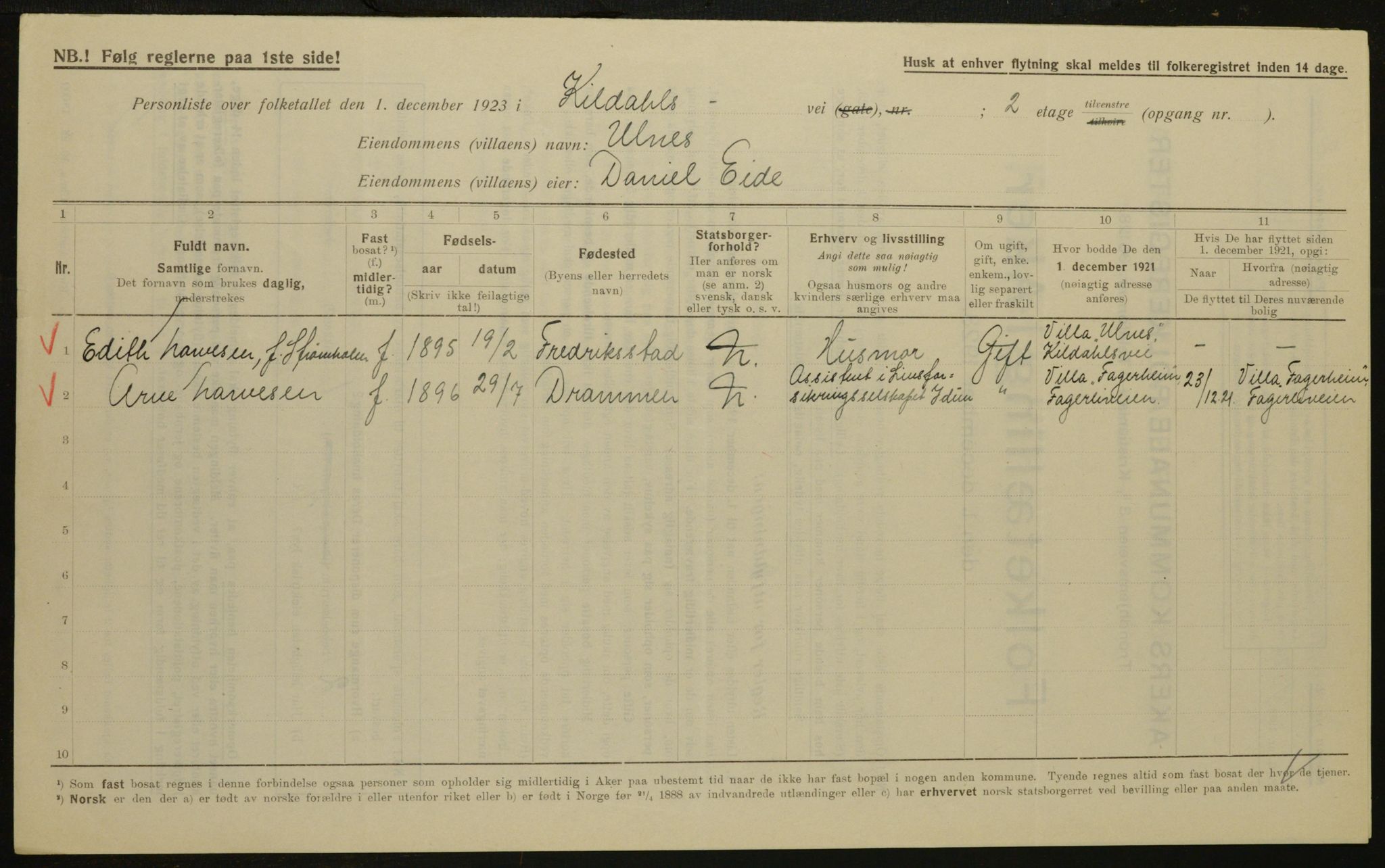 , Municipal Census 1923 for Aker, 1923, p. 31097