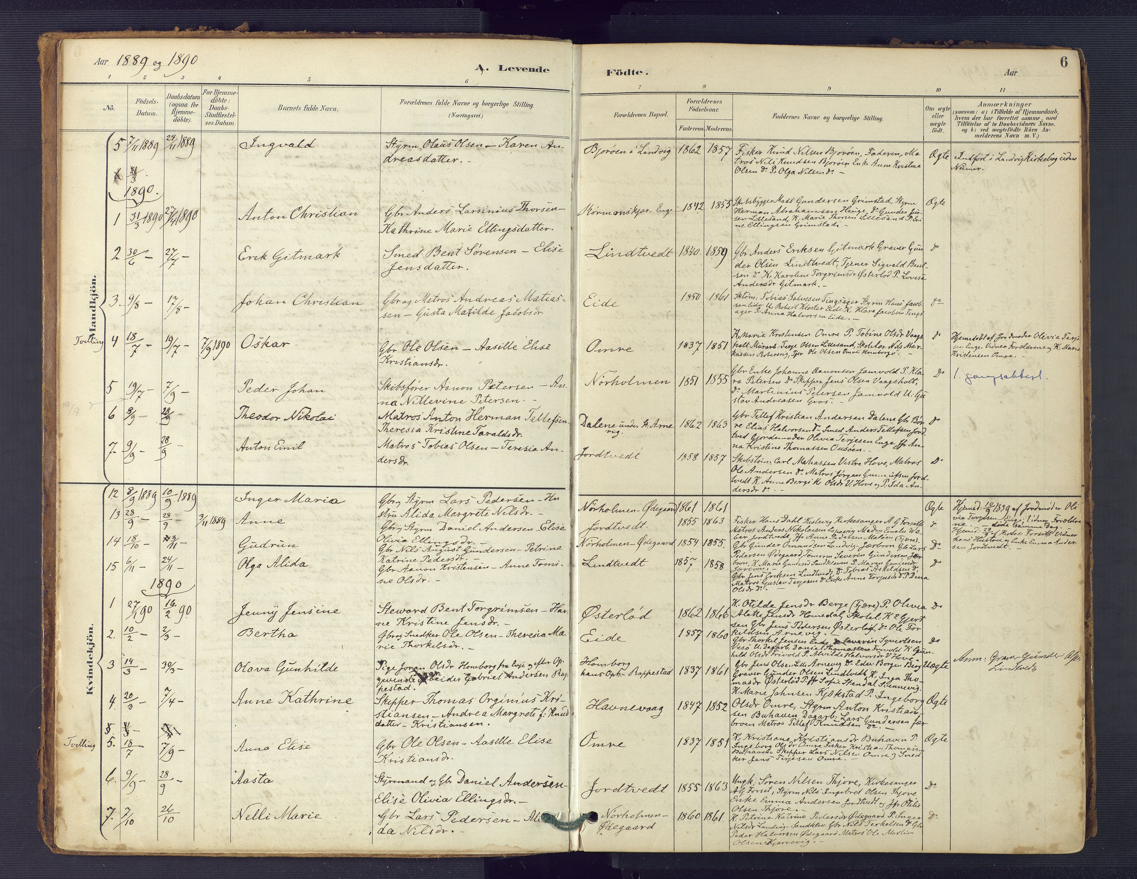 Hommedal sokneprestkontor, SAK/1111-0023/F/Fa/Faa/L0003: Parish register (official) no. A 3, 1885-1916, p. 6