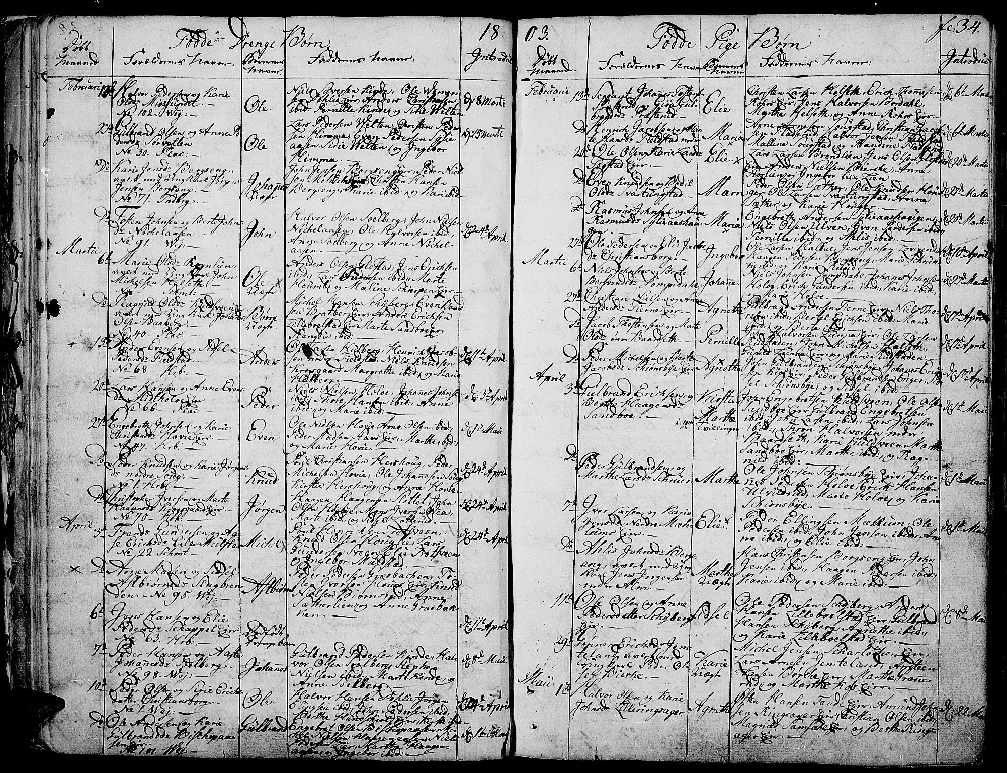 Ringsaker prestekontor, SAH/PREST-014/K/Ka/L0004: Parish register (official) no. 4, 1799-1814, p. 34