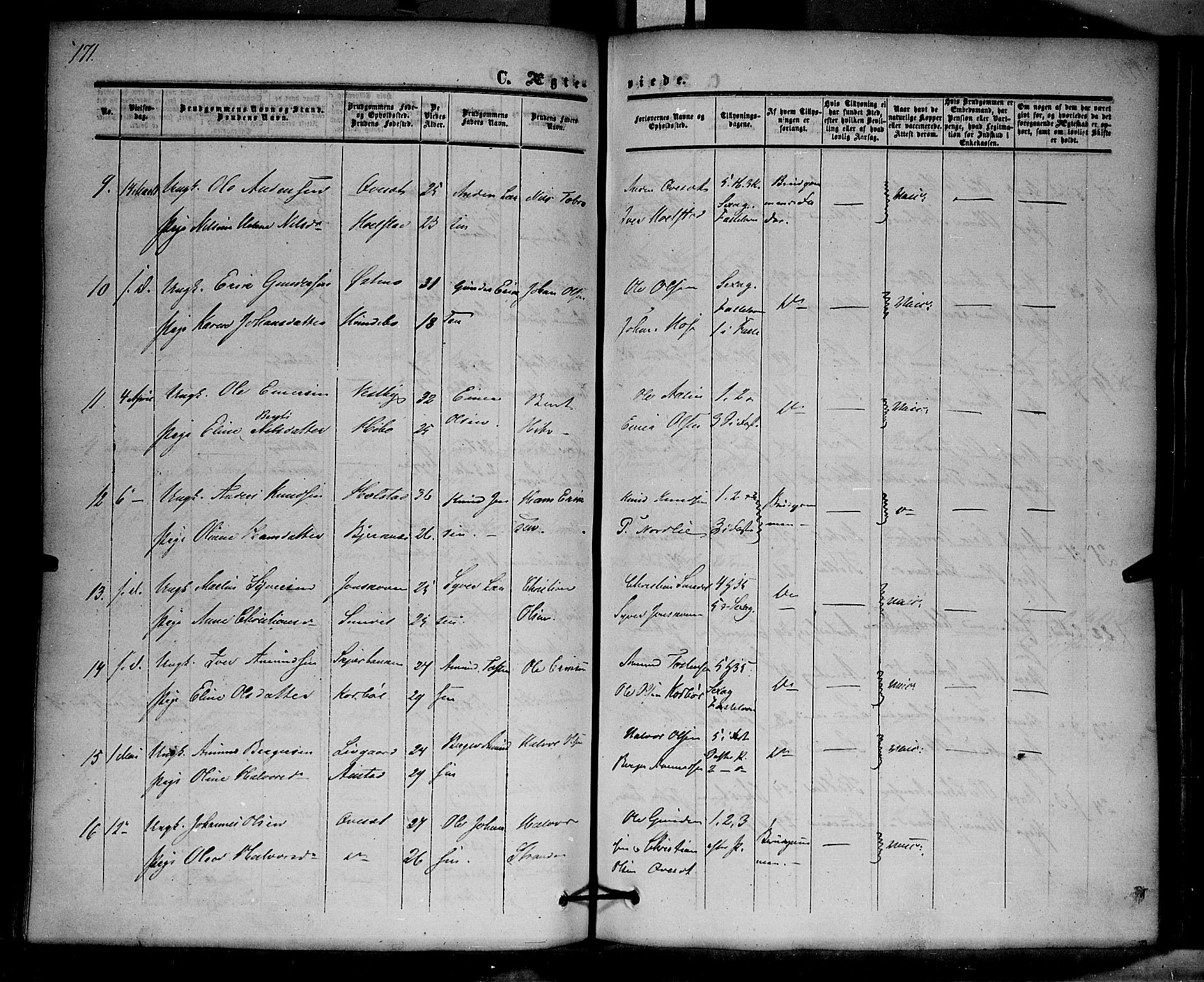 Hof prestekontor, SAH/PREST-038/H/Ha/Haa/L0008: Parish register (official) no. 8, 1849-1861, p. 171