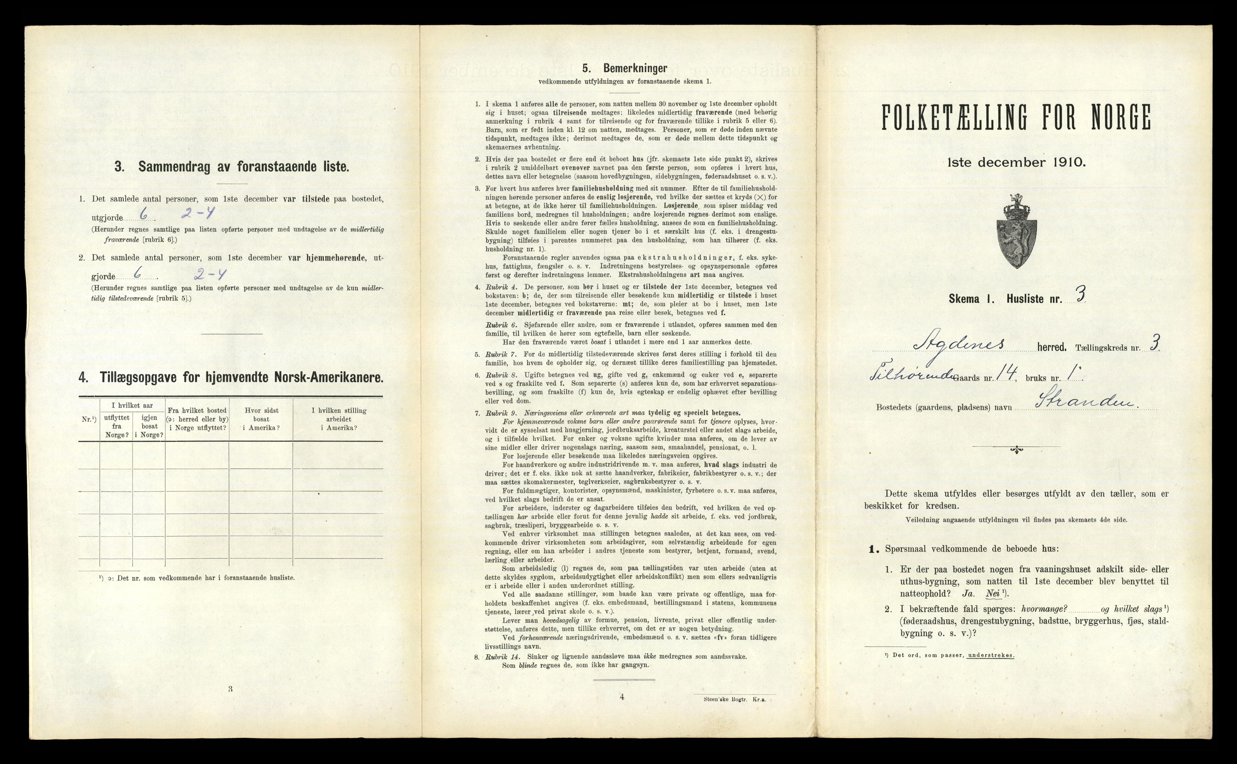 RA, 1910 census for Agdenes, 1910, p. 219