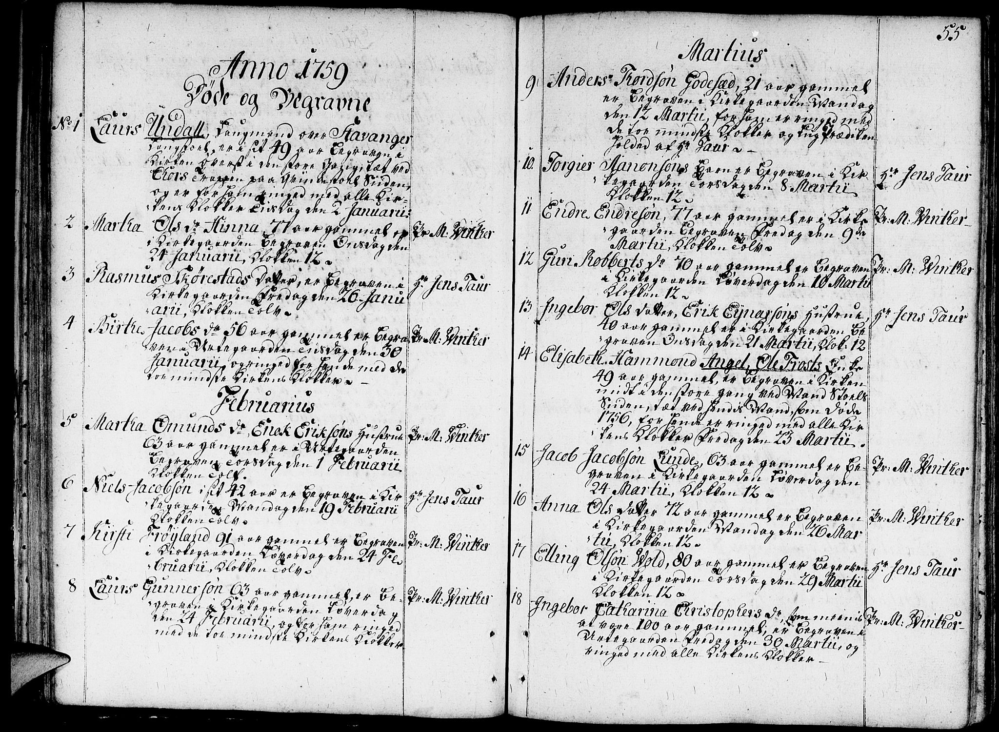 Domkirken sokneprestkontor, SAST/A-101812/001/30/30BA/L0005: Parish register (official) no. A 5, 1744-1788, p. 55