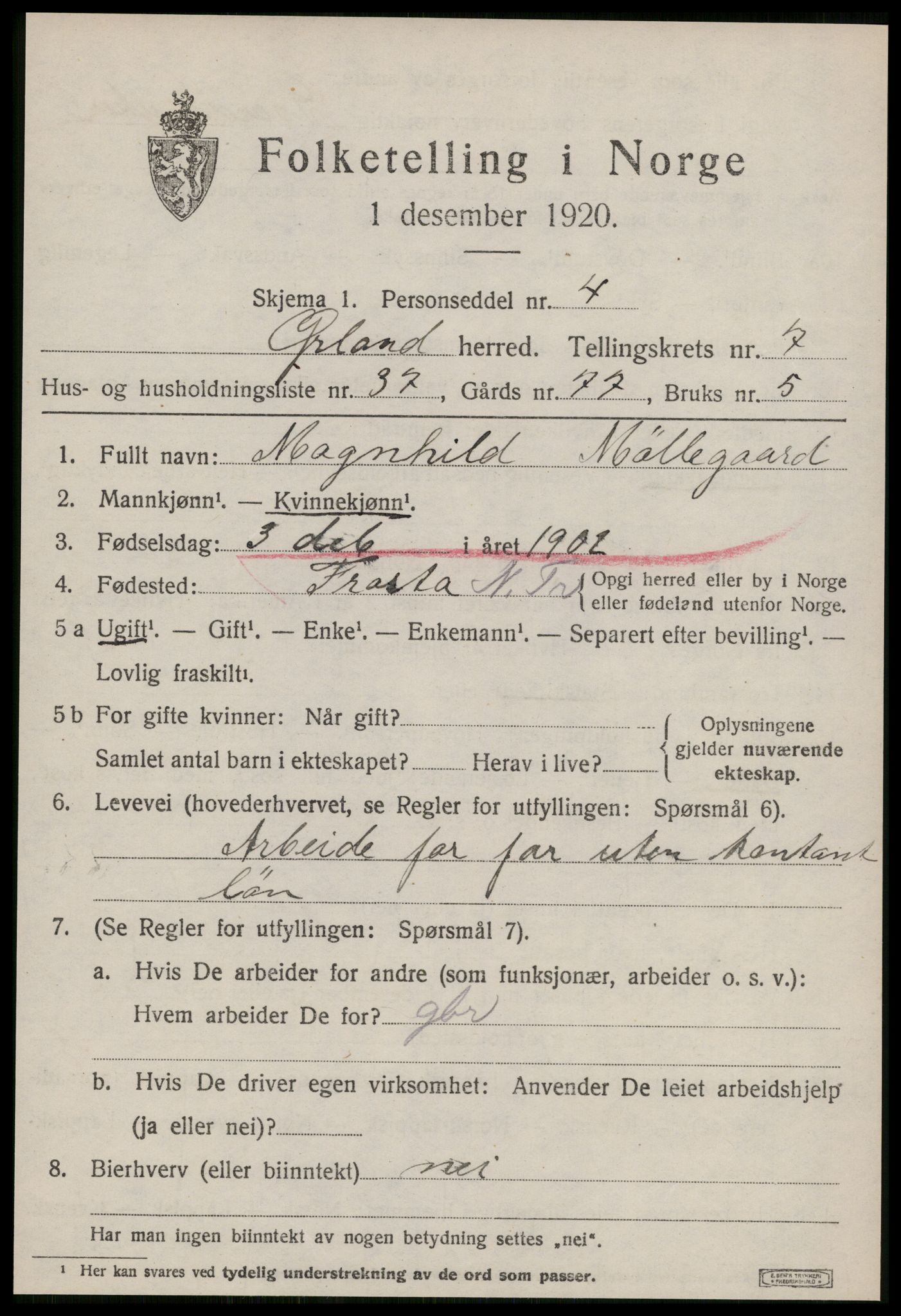 SAT, 1920 census for Ørland, 1920, p. 6451
