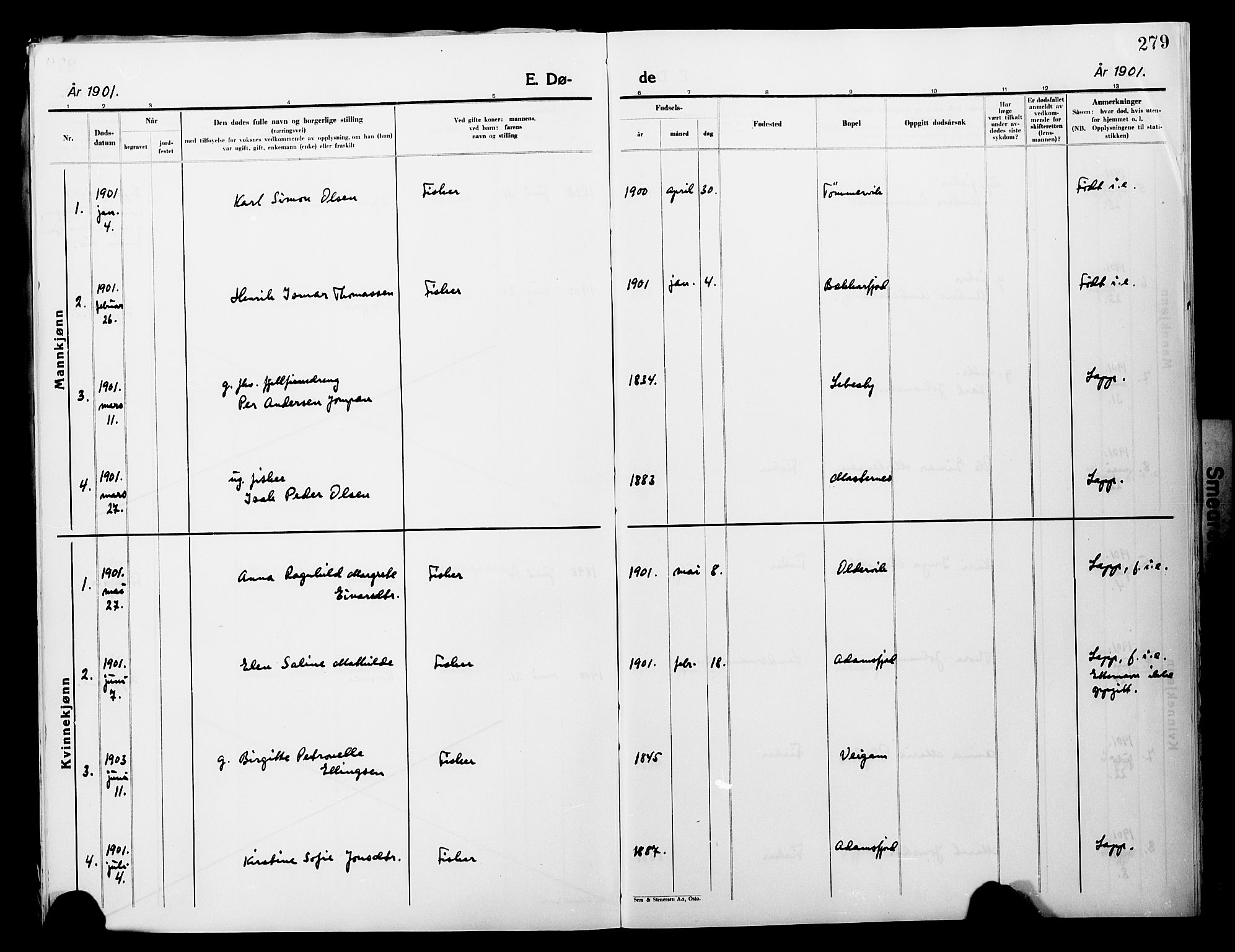 Lebesby sokneprestkontor, SATØ/S-1353/H/Ha/L0004kirke: Parish register (official) no. 4, 1870-1902, p. 279