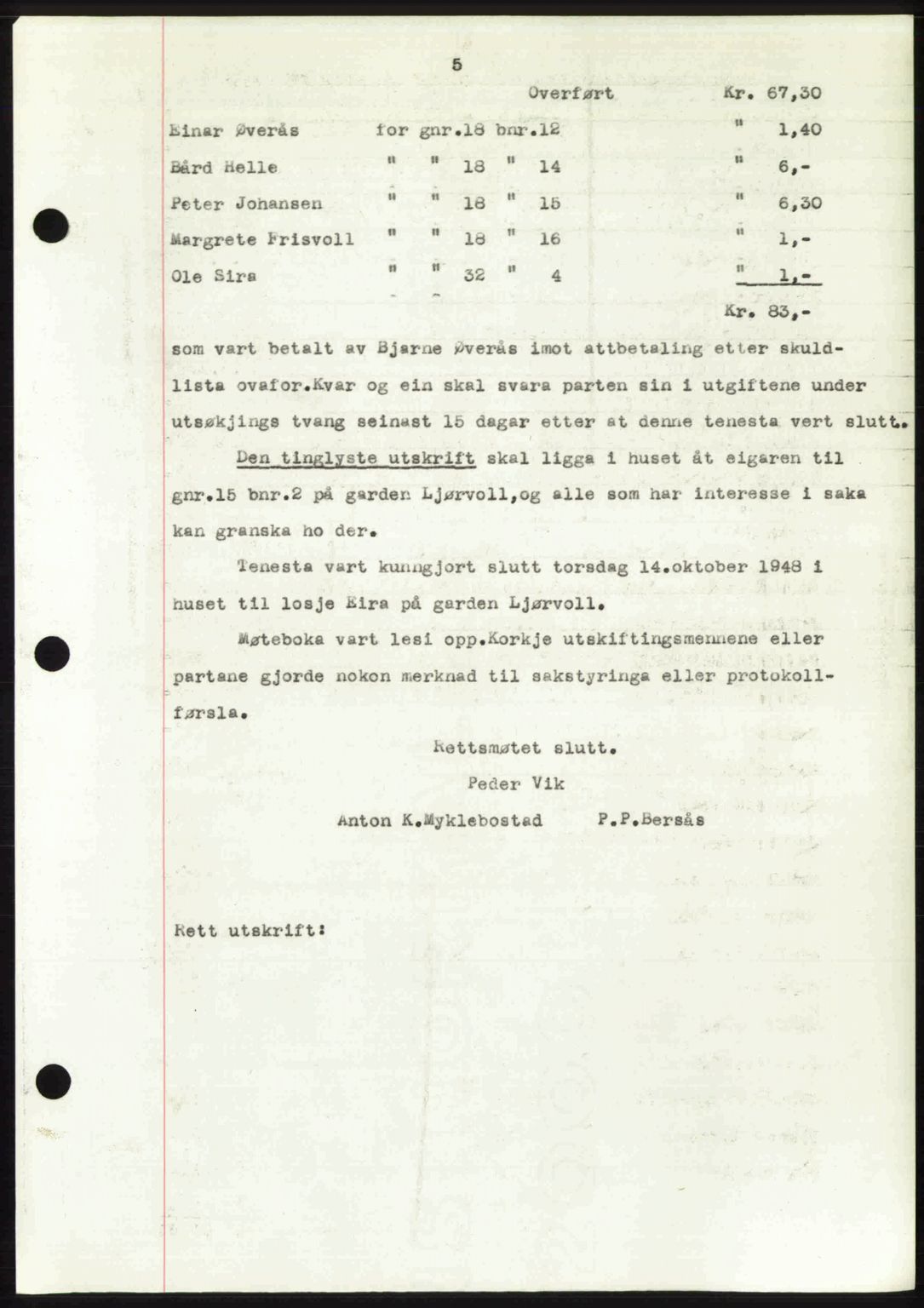 Romsdal sorenskriveri, AV/SAT-A-4149/1/2/2C: Mortgage book no. A28, 1948-1949, Diary no: : 3326/1948