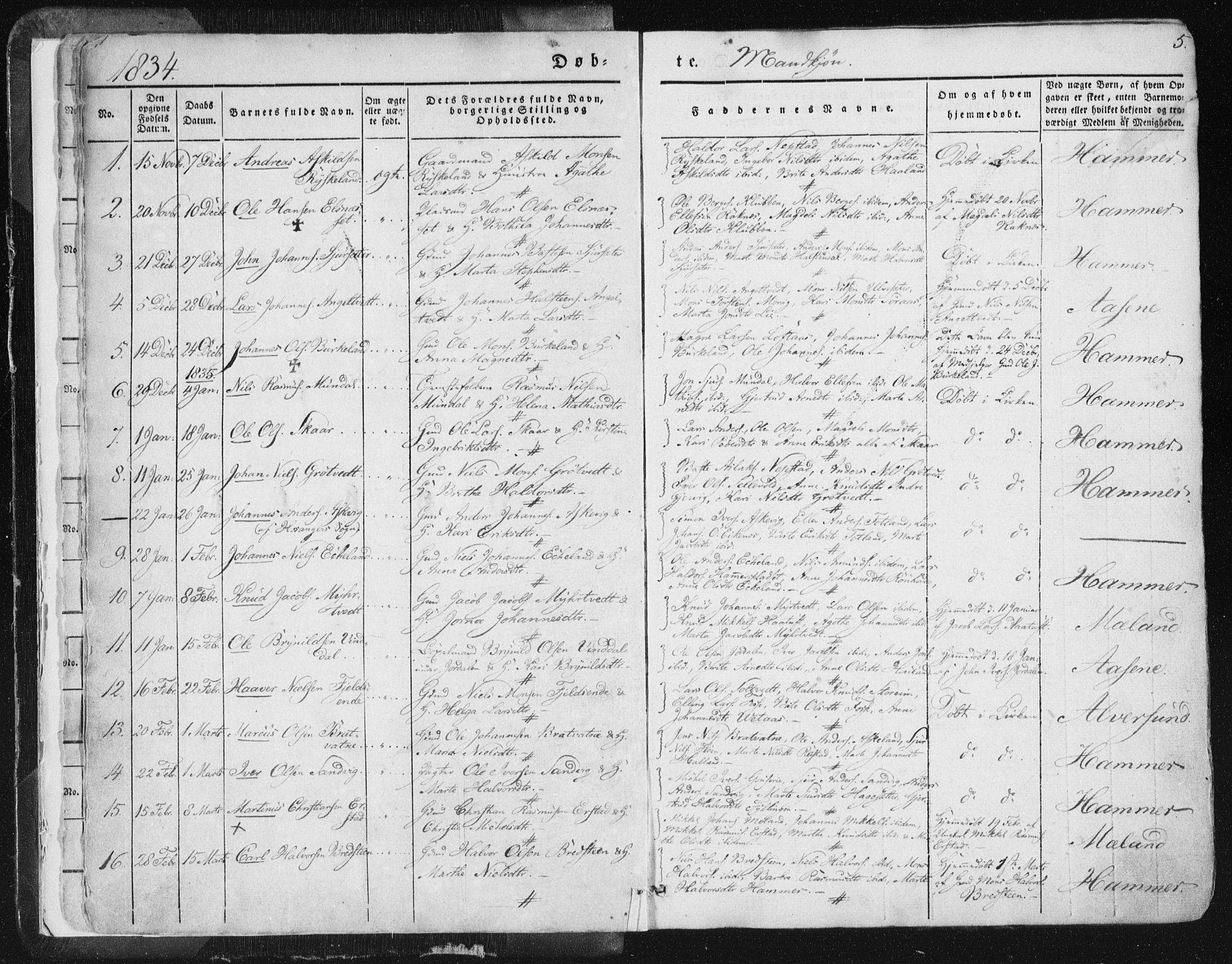 Hamre sokneprestembete, AV/SAB-A-75501/H/Ha/Haa/Haaa/L0012: Parish register (official) no. A 12, 1834-1845, p. 5