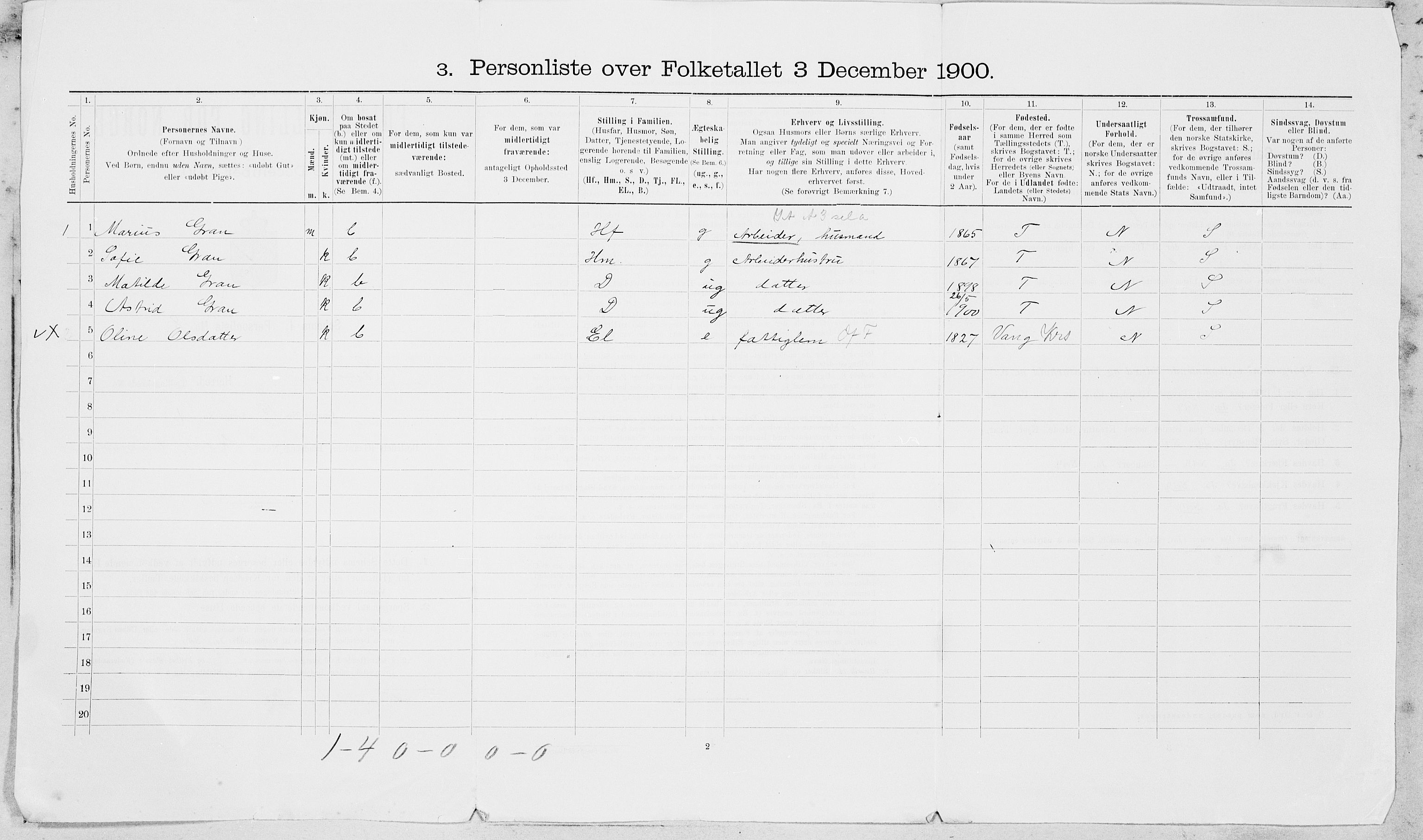 SAT, 1900 census for Levanger, 1900, p. 15