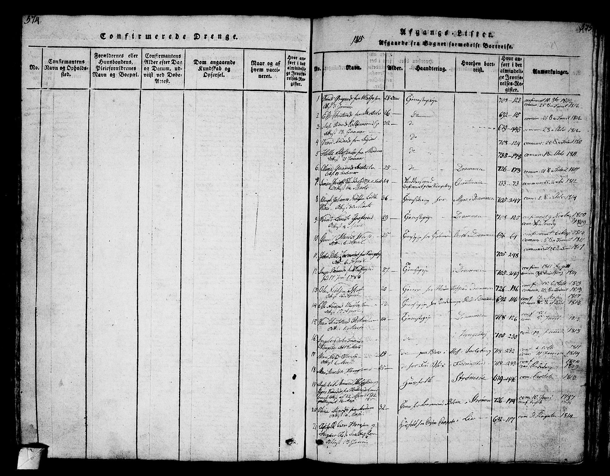 Eiker kirkebøker, AV/SAKO-A-4/G/Ga/L0001: Parish register (copy) no. I 1, 1814-1832, p. 574-575