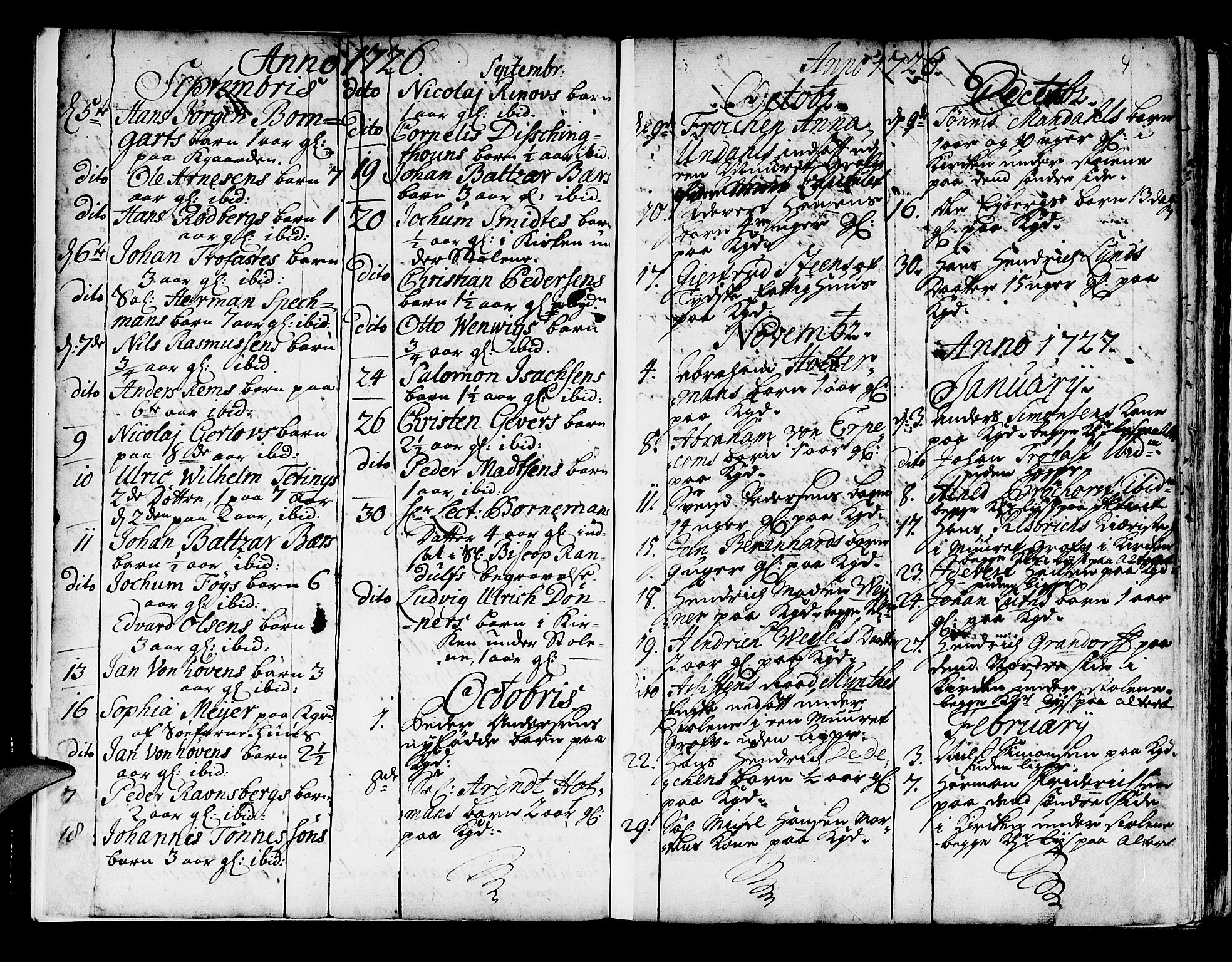 Domkirken sokneprestembete, SAB/A-74801/H/Haa/L0008: Parish register (official) no. A 8, 1725-1775, p. 4