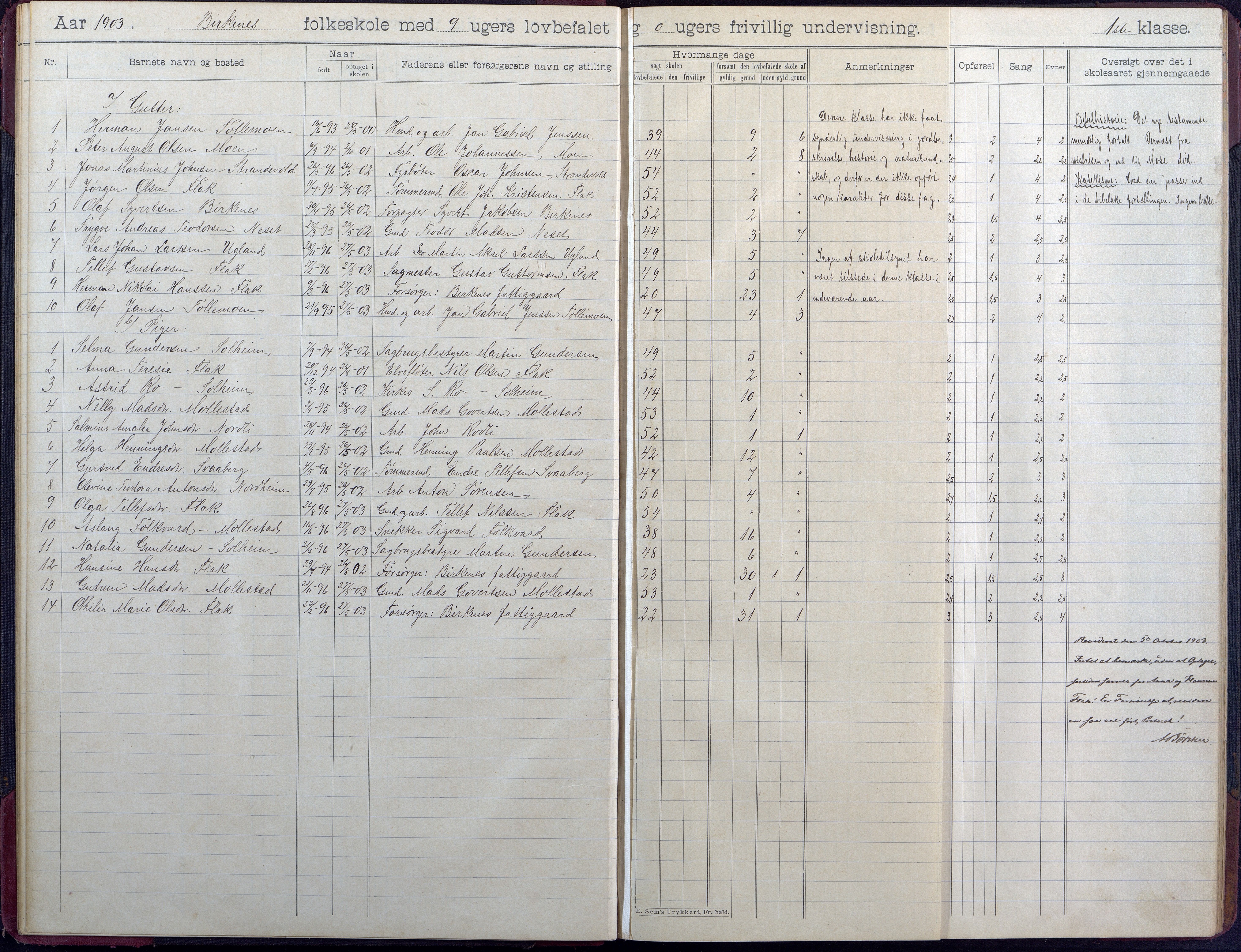 Birkenes kommune, Birkenes krets/Birkeland folkeskole frem til 1991, AAKS/KA0928-550a_91/F02/L0006: Skoleprotokoll, 1901-1915