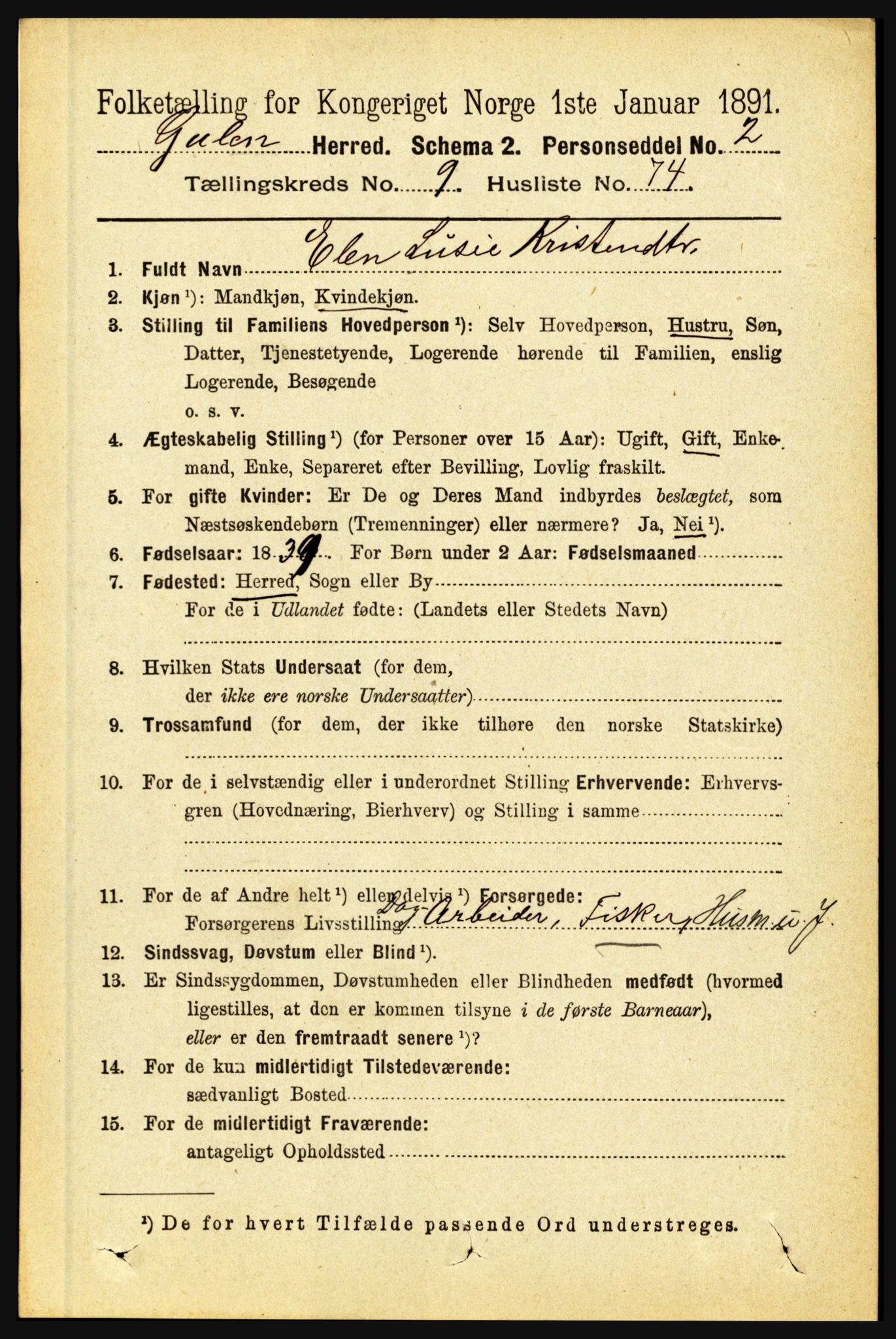 RA, 1891 census for 1411 Gulen, 1891, p. 3244
