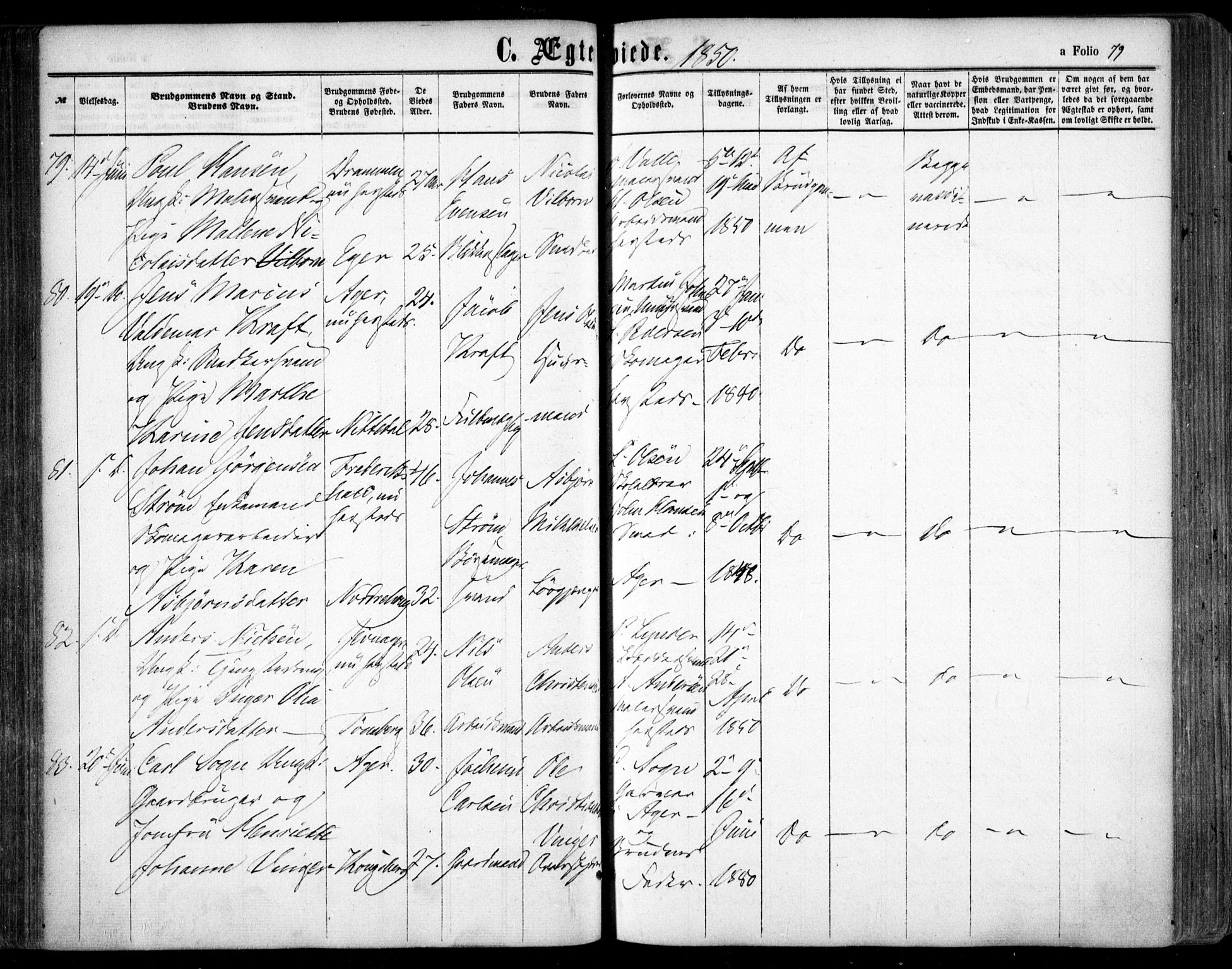 Oslo domkirke Kirkebøker, SAO/A-10752/F/Fa/L0020: Parish register (official) no. 20, 1848-1865, p. 79