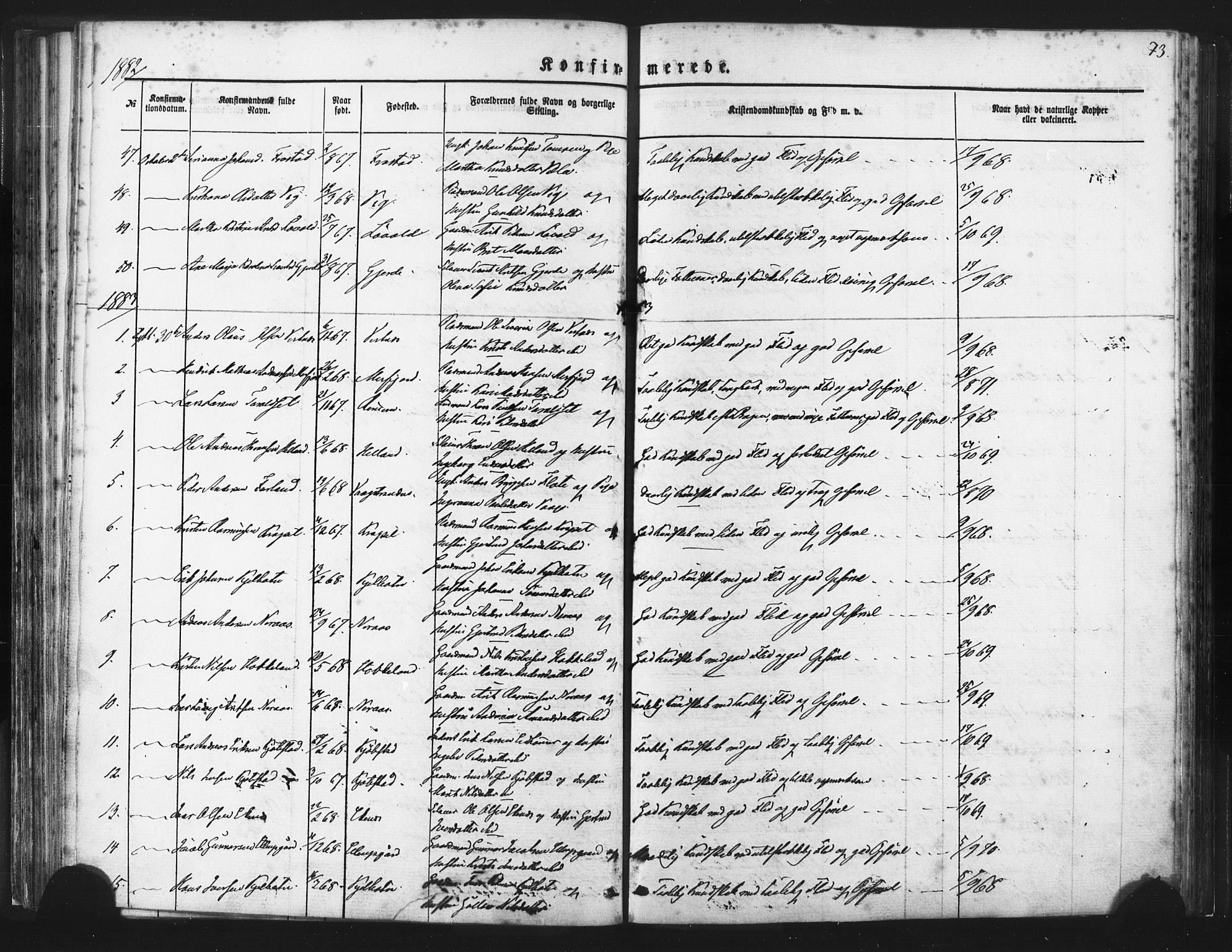 Ministerialprotokoller, klokkerbøker og fødselsregistre - Møre og Romsdal, AV/SAT-A-1454/539/L0530: Parish register (official) no. 539A03, 1872-1886, p. 73