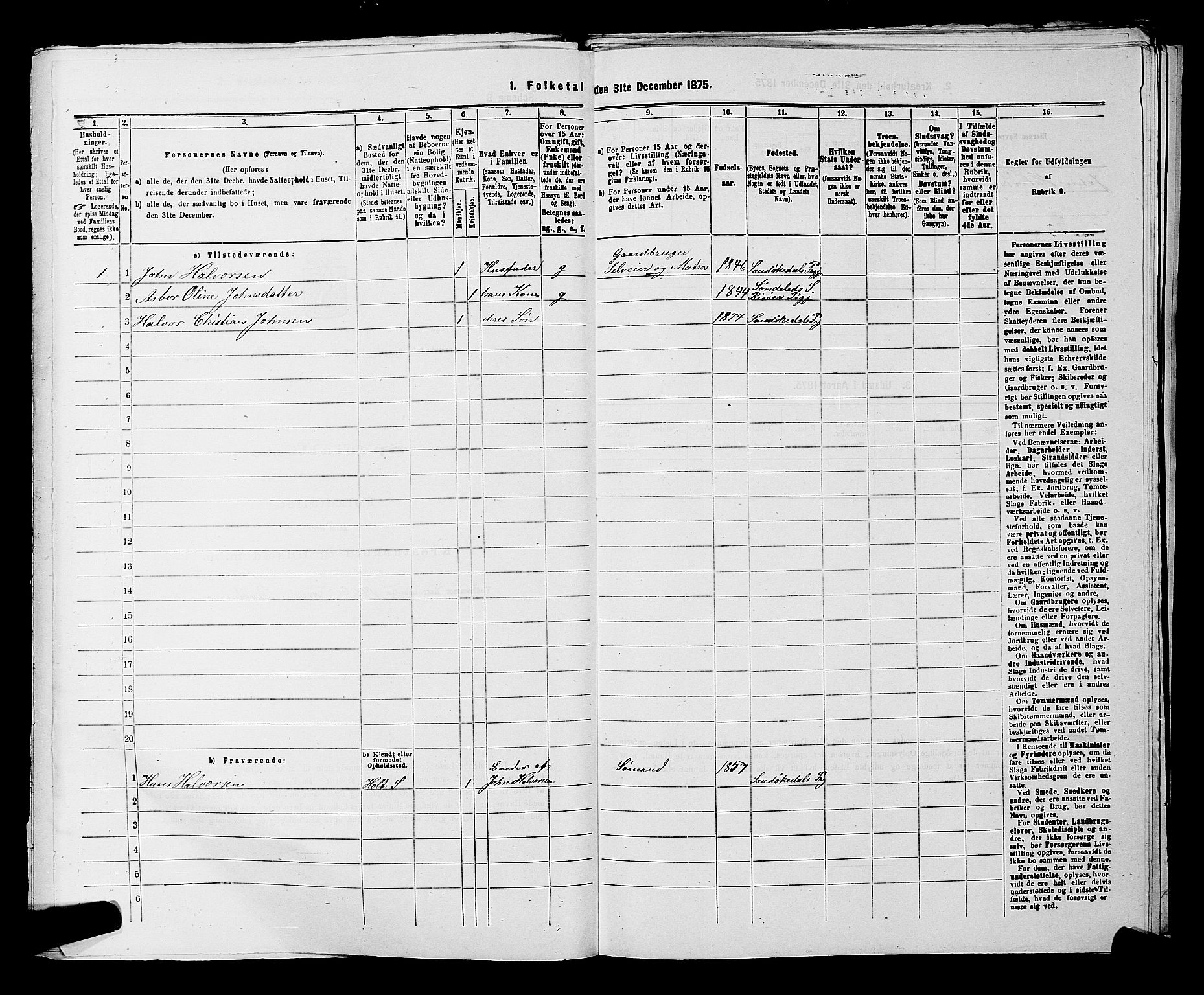 SAKO, 1875 census for 0816P Sannidal, 1875, p. 816