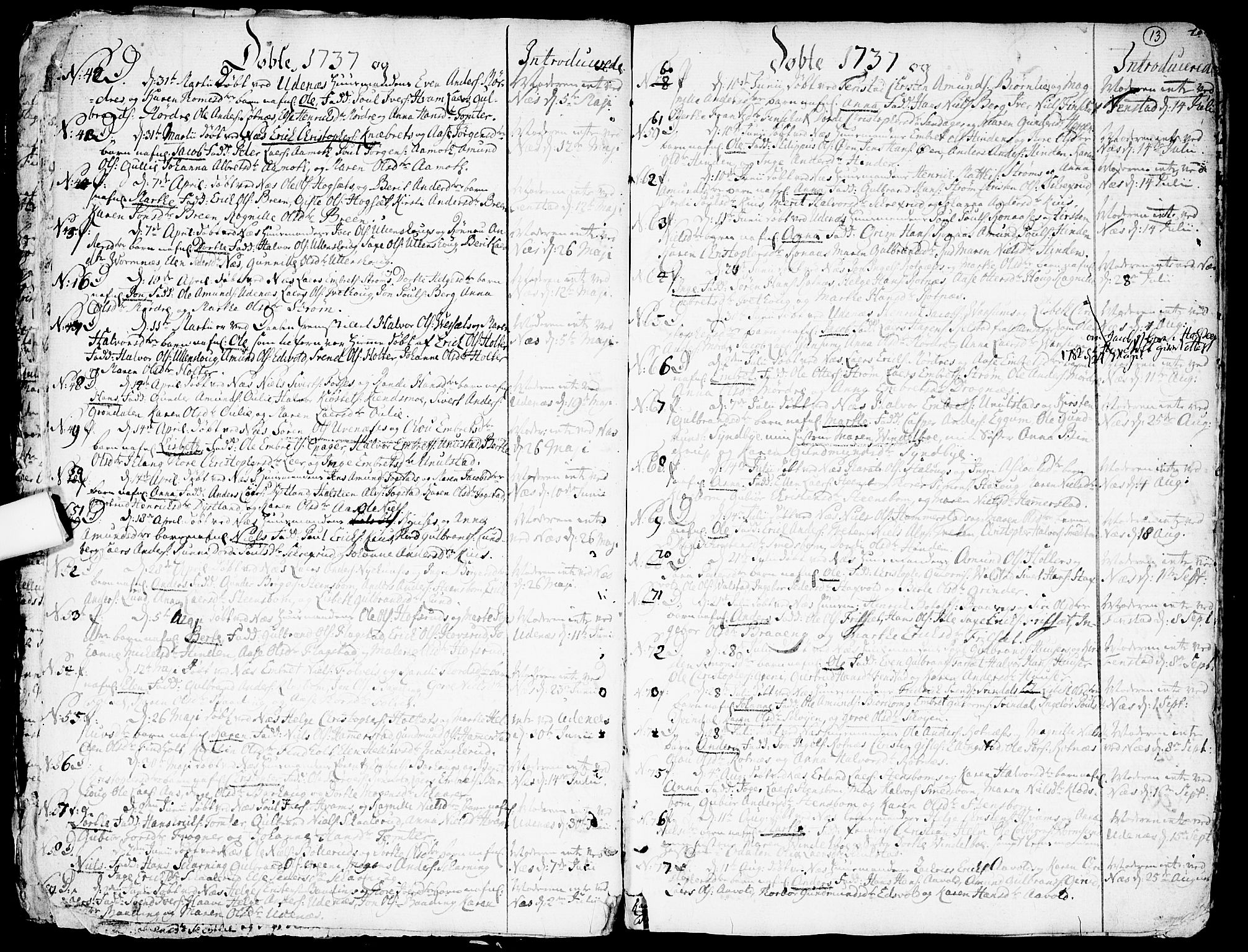 Nes prestekontor Kirkebøker, AV/SAO-A-10410/F/Fa/L0003: Parish register (official) no. I 3, 1734-1781, p. 13