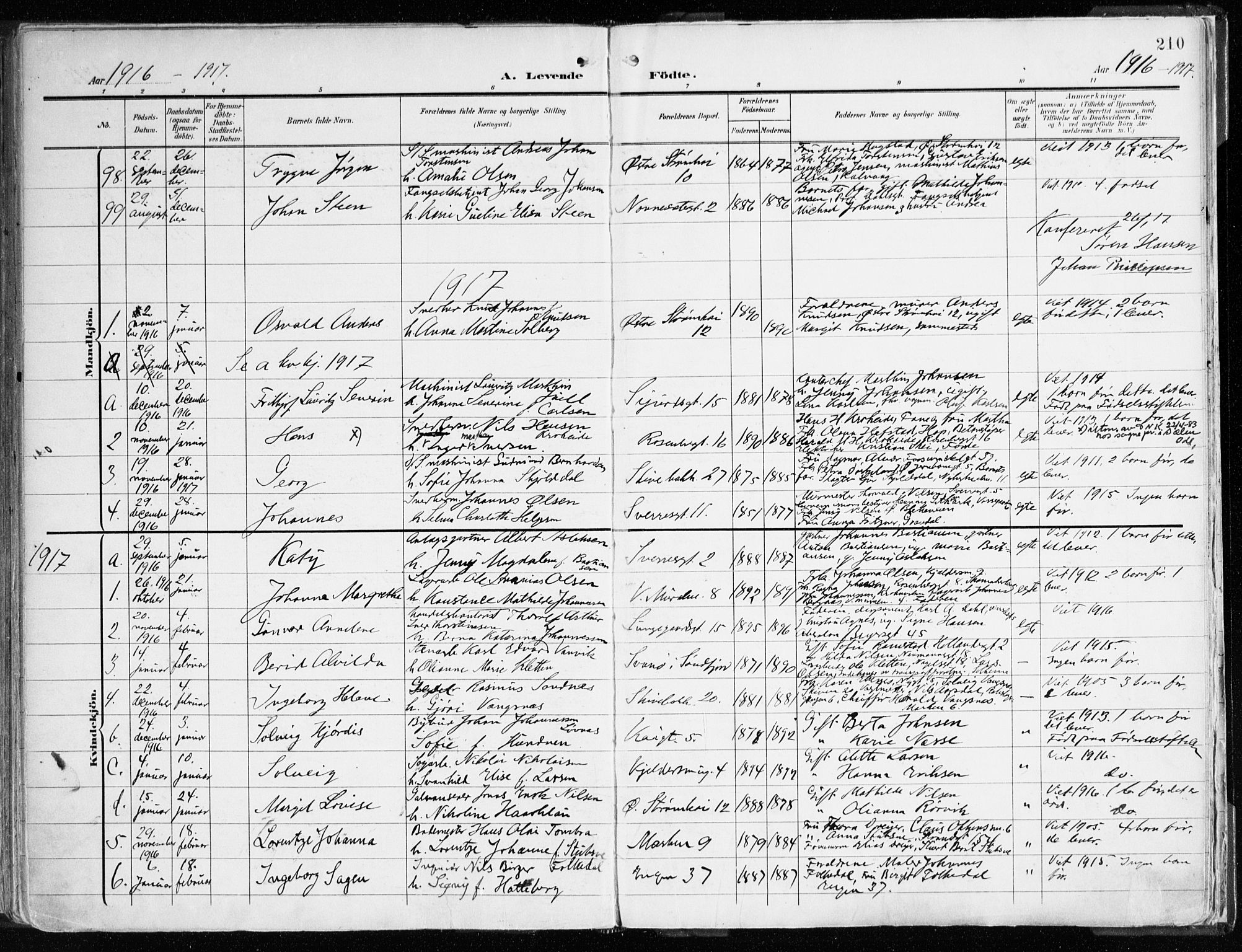 Domkirken sokneprestembete, SAB/A-74801/H/Haa/L0025: Parish register (official) no. B 8, 1903-1925, p. 210