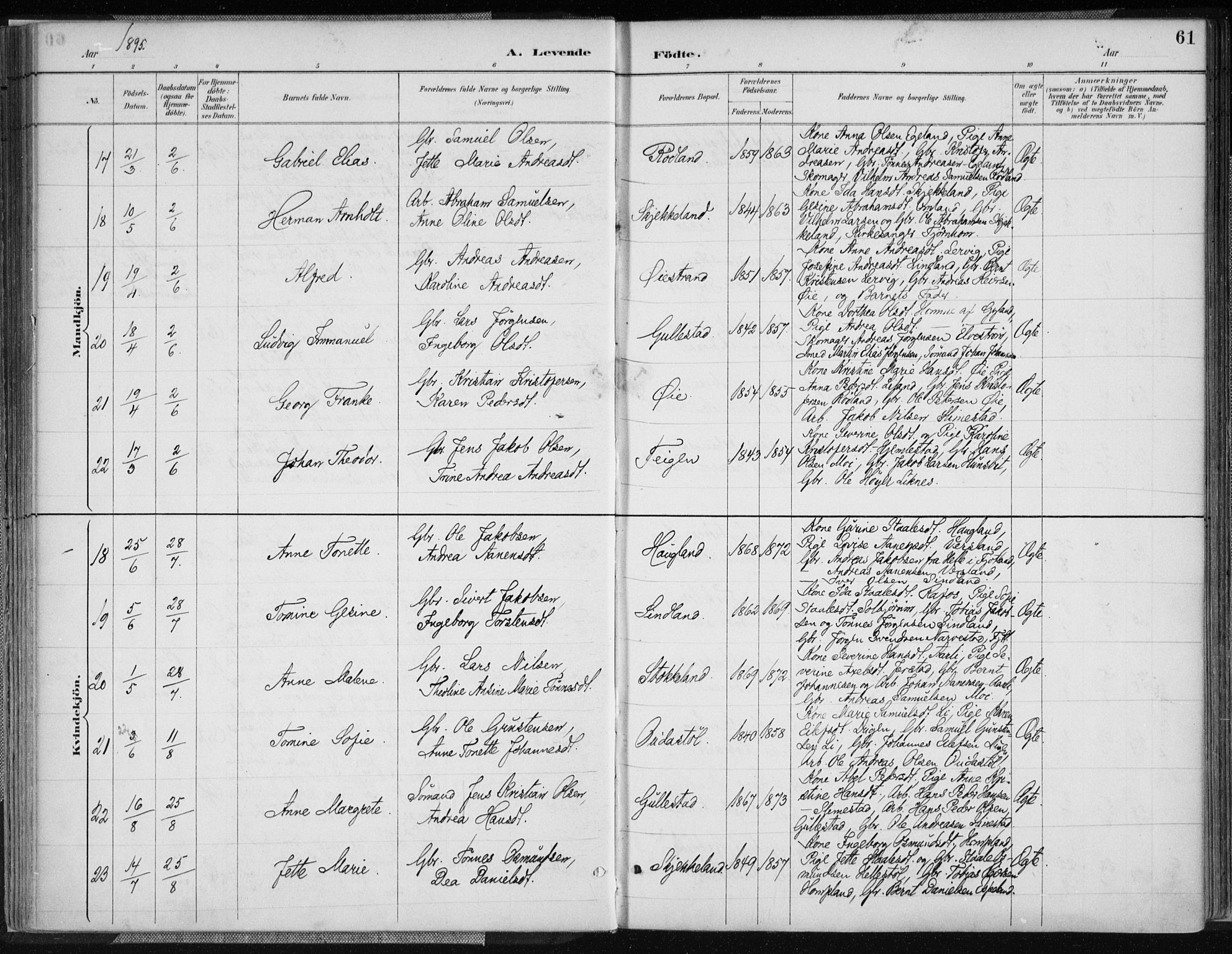 Kvinesdal sokneprestkontor, AV/SAK-1111-0026/F/Fa/Fab/L0008: Parish register (official) no. A 8, 1886-1897, p. 61