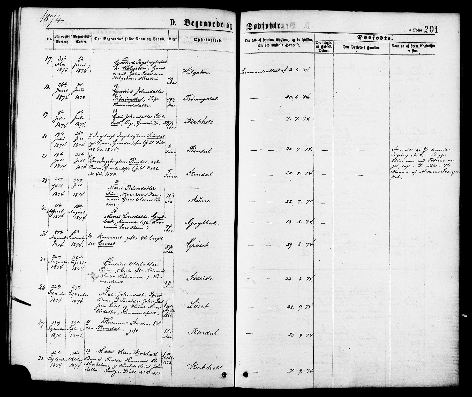 Ministerialprotokoller, klokkerbøker og fødselsregistre - Møre og Romsdal, SAT/A-1454/598/L1068: Parish register (official) no. 598A02, 1872-1881, p. 201