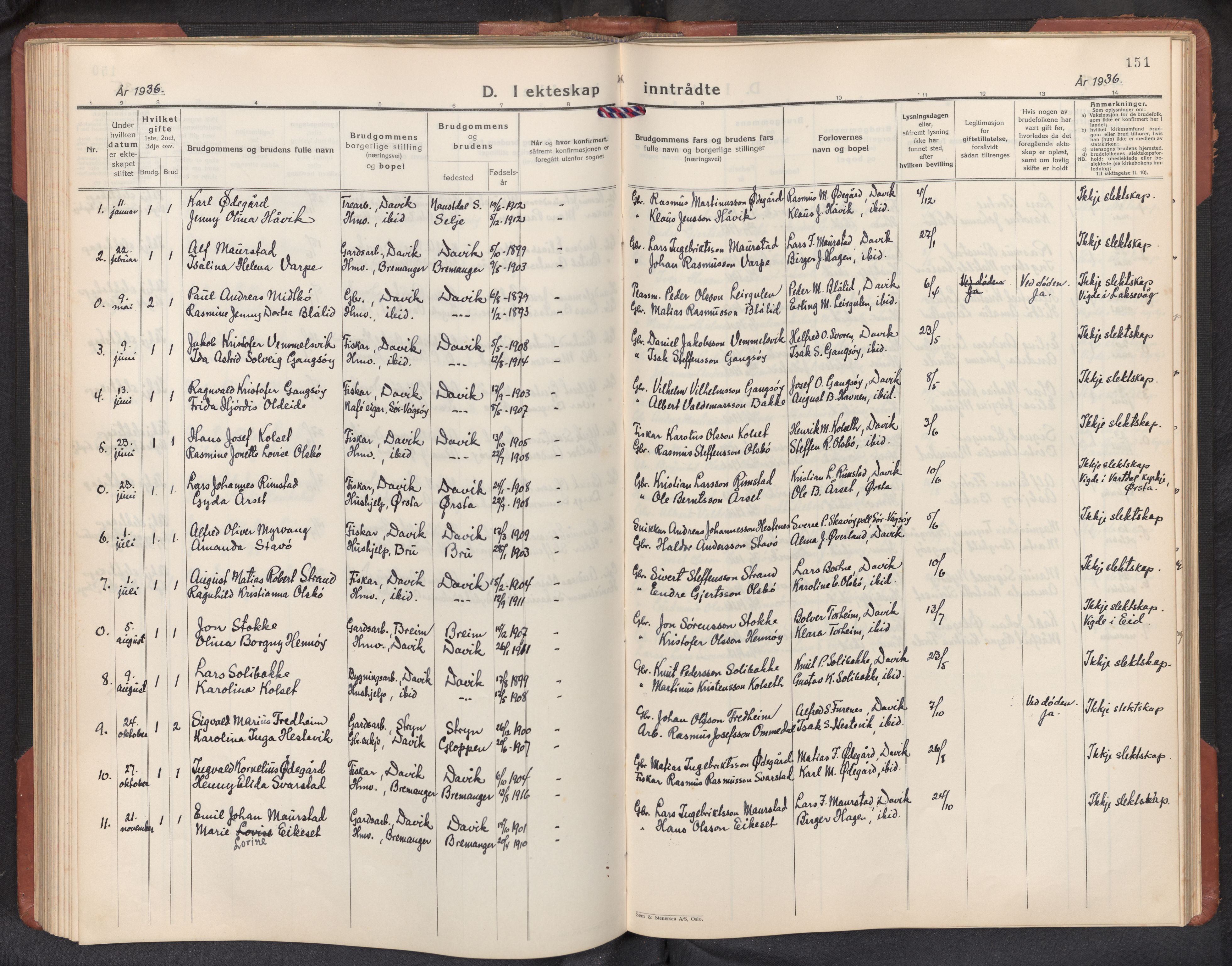 Davik sokneprestembete, AV/SAB-A-79701/H/Hab/Habc/L0004: Parish register (copy) no. C 4, 1930-1952, p. 150b-151a