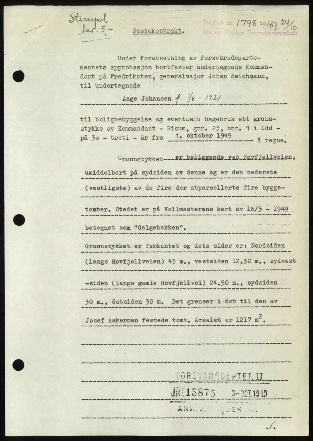 Idd og Marker sorenskriveri, AV/SAO-A-10283/G/Gb/Gbb/L0013: Mortgage book no. A13, 1949-1950, Diary no: : 1798/1949